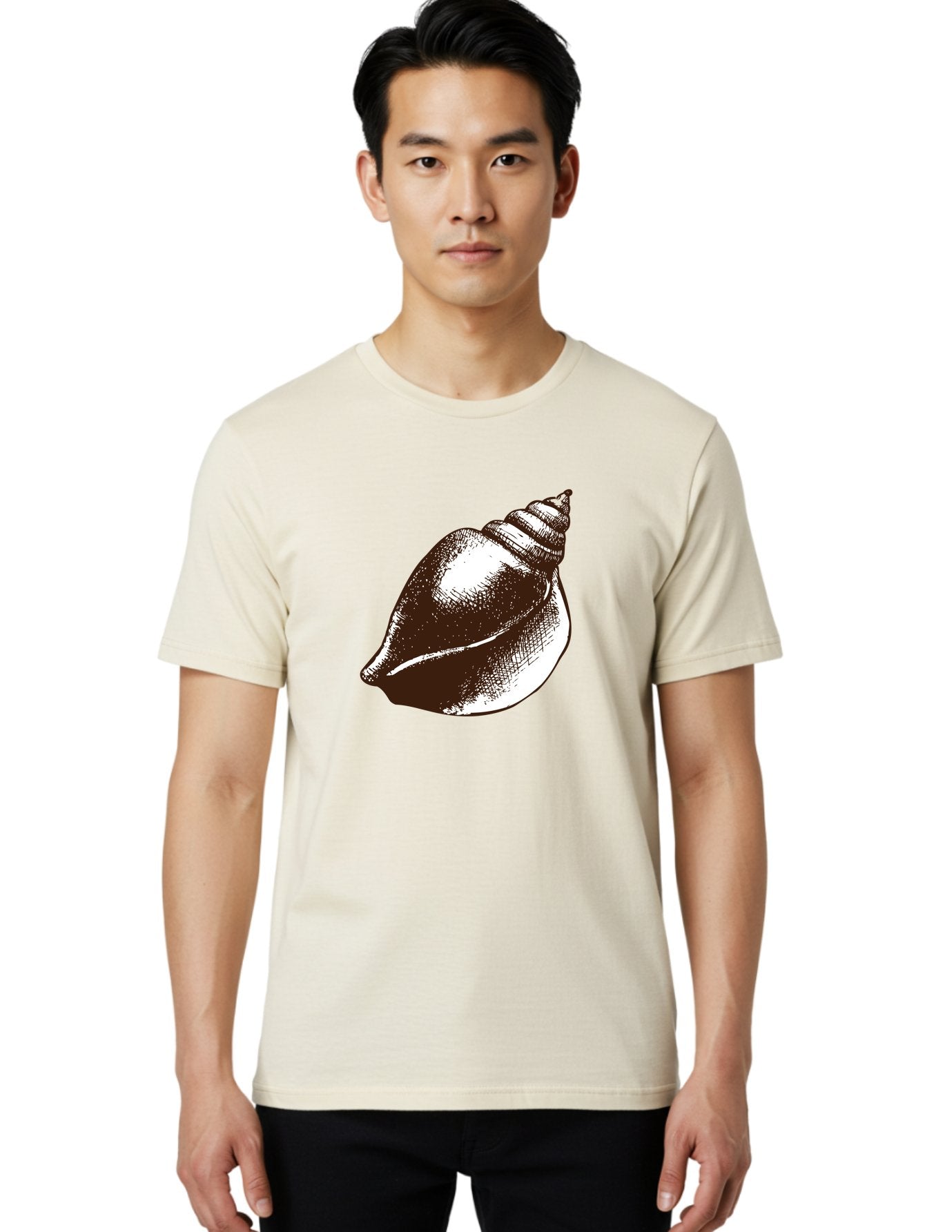 Seashell Men'S Graphic Tee, 100% Cotton, Comfortable Casual Summer Wear, Machine Washable, Vintage Seashell, Marine Life, Ocean Treasures, Coastal Decor, Classic Illustration, Monochrome Art, Textured Shell, Retro Style, Detailed Drawing, Aad752 25