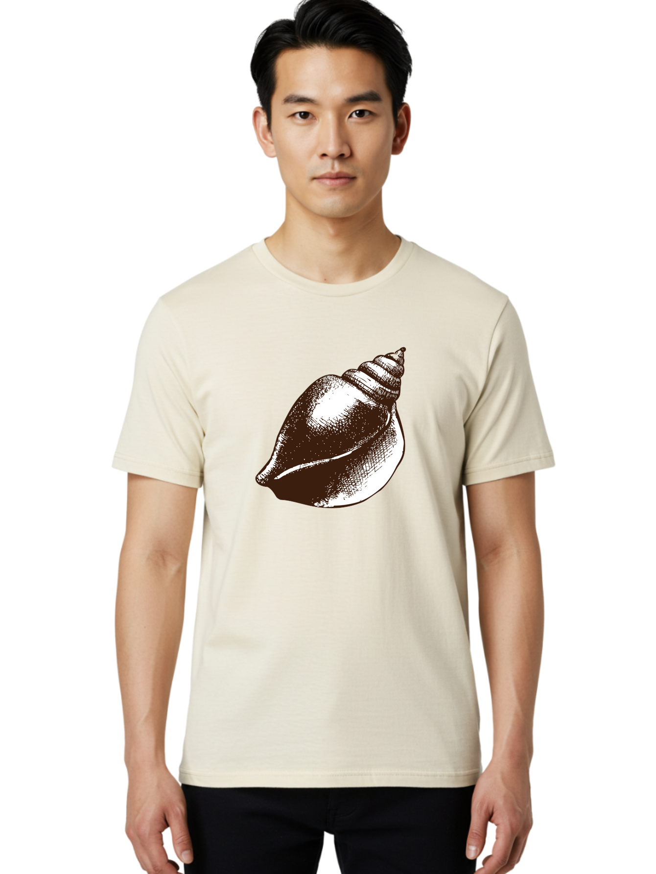 Seashell Men'S Graphic Tee, 100% Cotton, Comfortable Casual Summer Wear, Machine Washable, Vintage Seashell, Marine Life, Ocean Treasures, Coastal Decor, Classic Illustration, Monochrome Art, Textured Shell, Retro Style, Detailed Drawing, Aad752 12