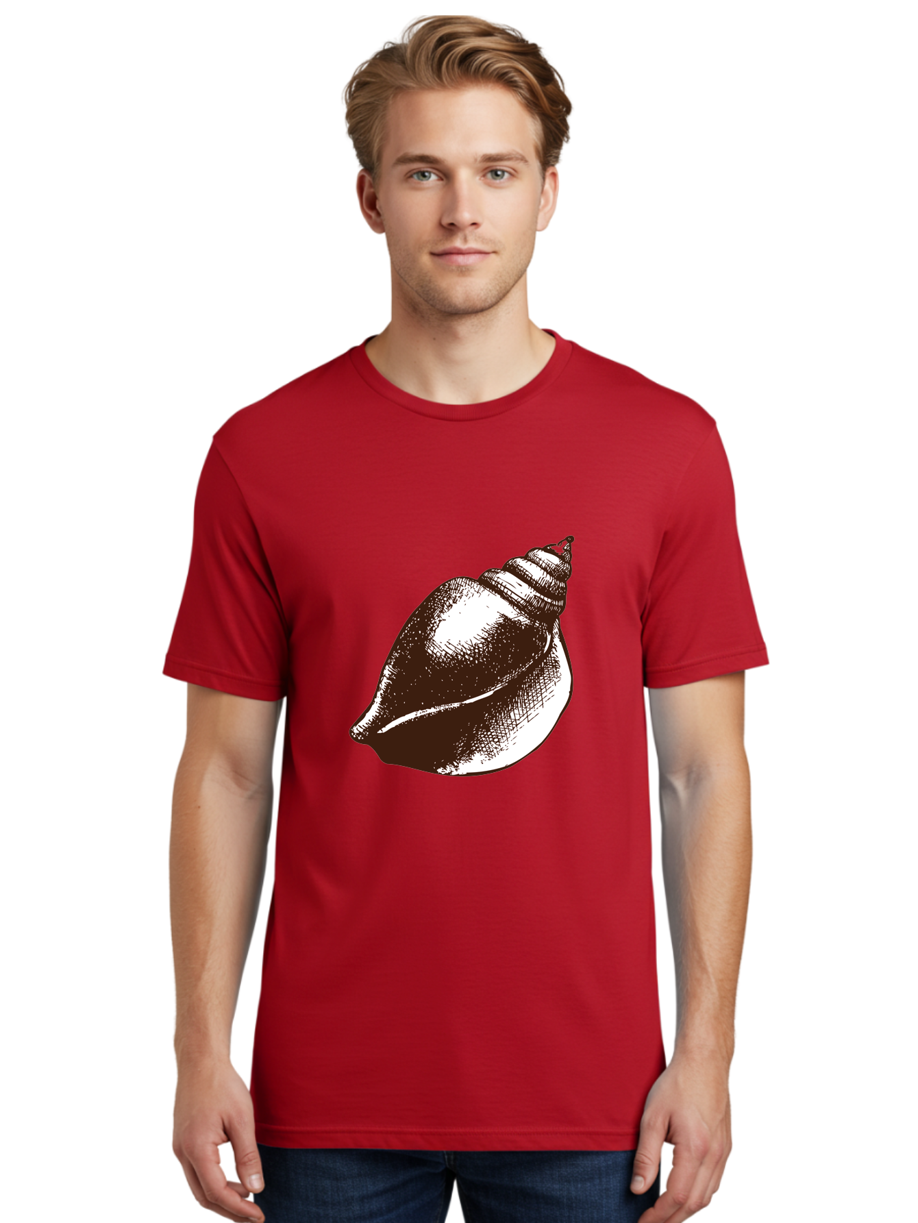 Seashell Men'S Graphic Tee, 100% Cotton, Comfortable Casual Summer Wear, Machine Washable, Vintage Seashell, Marine Life, Ocean Treasures, Coastal Decor, Classic Illustration, Monochrome Art, Textured Shell, Retro Style, Detailed Drawing, Aad752 16