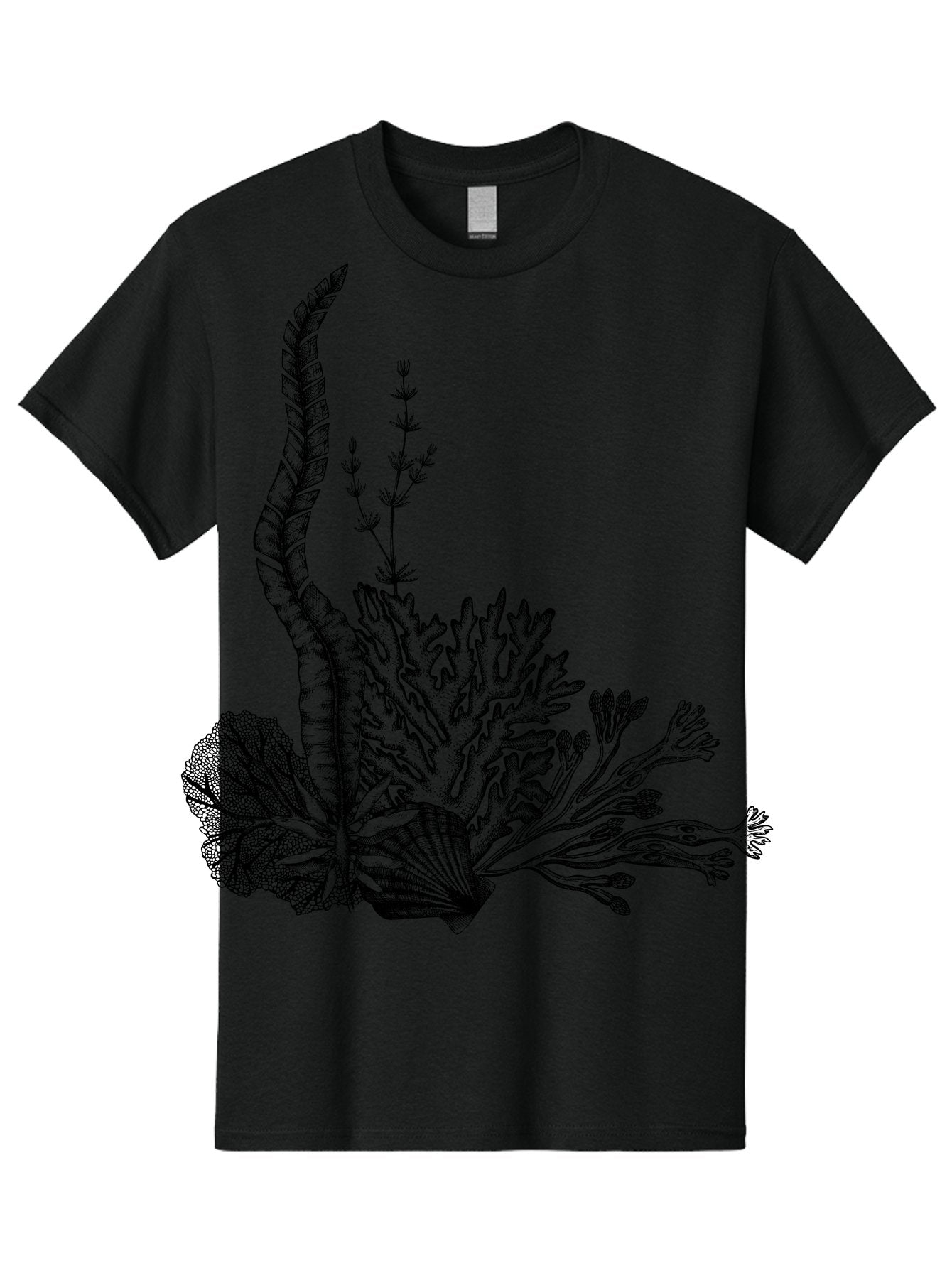 Seaweed-Illustration Men'S Graphic Tee, 100% Cotton, Comfortable Casual Summer Wear, Machine Washable, Detailed Seaweed, Oceanic Foliage, Black Ink Illustration, Floral Seaweed, Underwater Scenery, Marine Life, Botanical Art Aad753 7