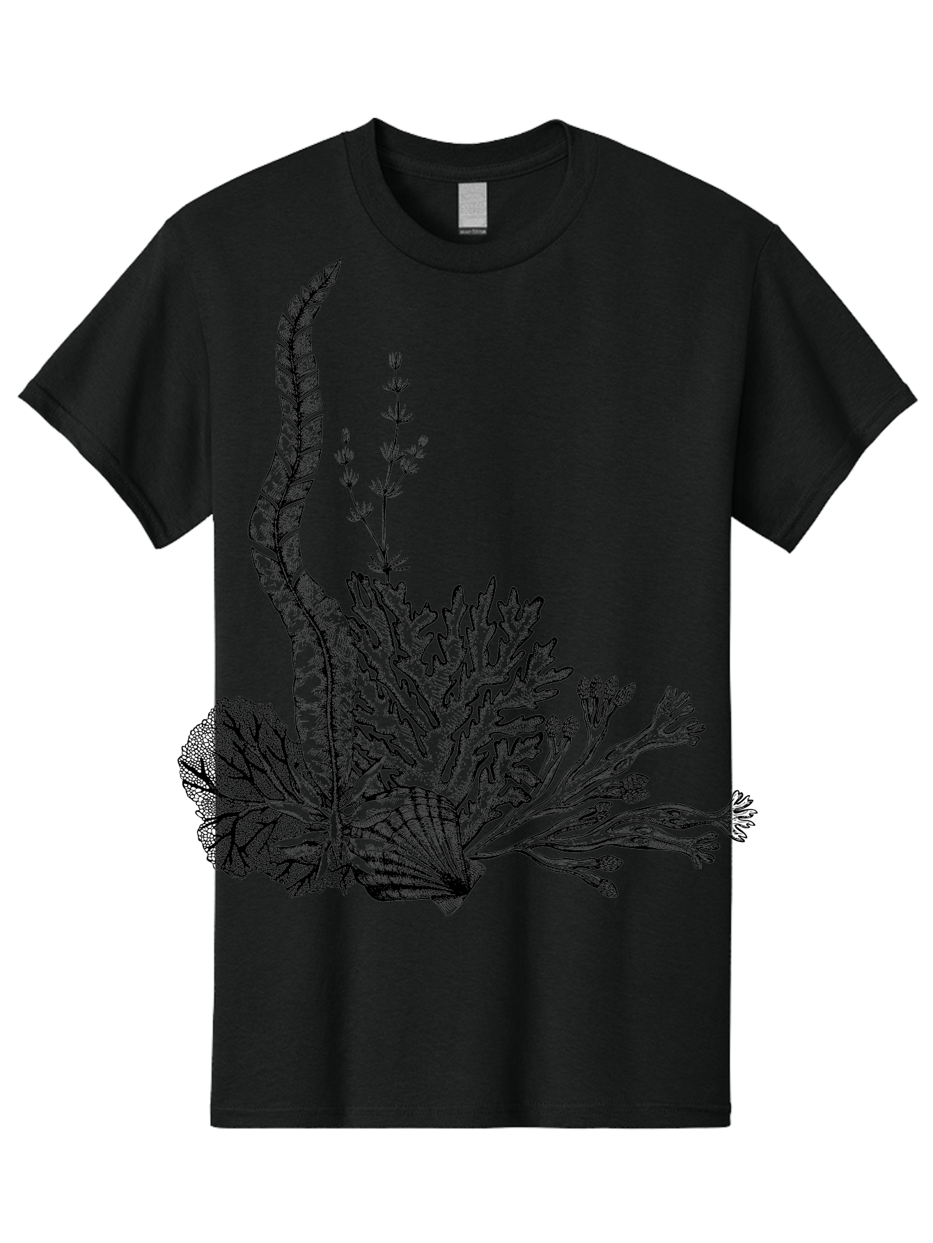 Seaweed-Illustration Men'S Graphic Tee, 100% Cotton, Comfortable Casual Summer Wear, Machine Washable, Detailed Seaweed, Oceanic Foliage, Black Ink Illustration, Floral Seaweed, Underwater Scenery, Marine Life, Botanical Art Aad753 25