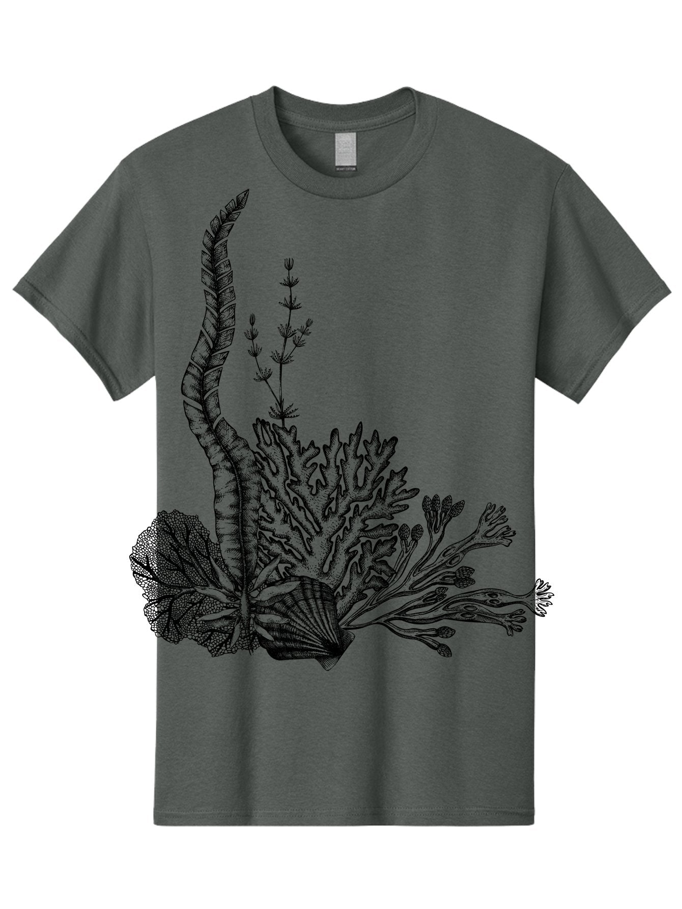 Seaweed-Illustration Men'S Graphic Tee, 100% Cotton, Comfortable Casual Summer Wear, Machine Washable, Detailed Seaweed, Oceanic Foliage, Black Ink Illustration, Floral Seaweed, Underwater Scenery, Marine Life, Botanical Art Aad753