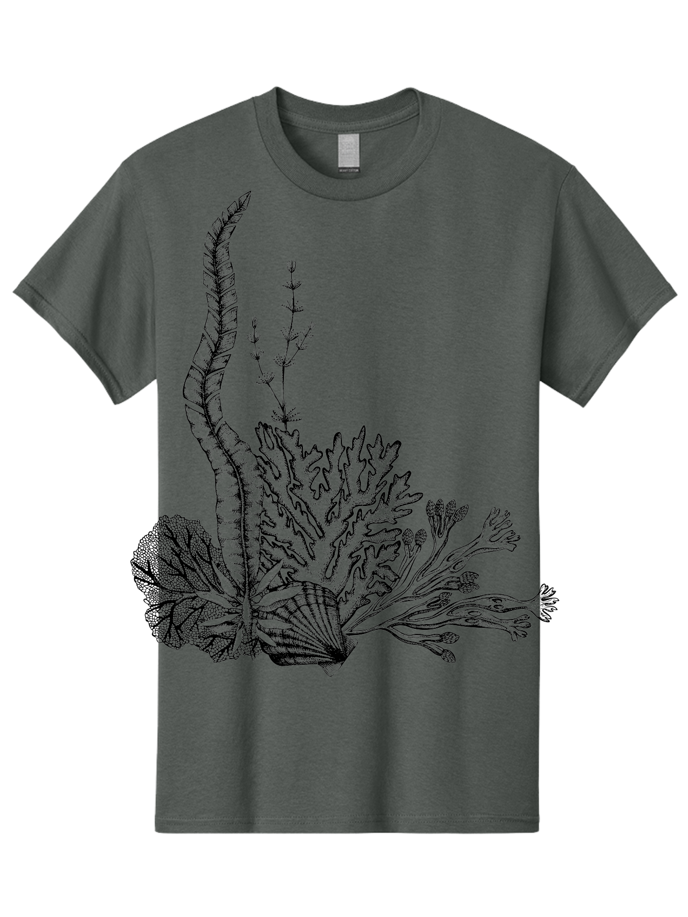 Seaweed-Illustration Men'S Graphic Tee, 100% Cotton, Comfortable Casual Summer Wear, Machine Washable, Detailed Seaweed, Oceanic Foliage, Black Ink Illustration, Floral Seaweed, Underwater Scenery, Marine Life, Botanical Art Aad753 21