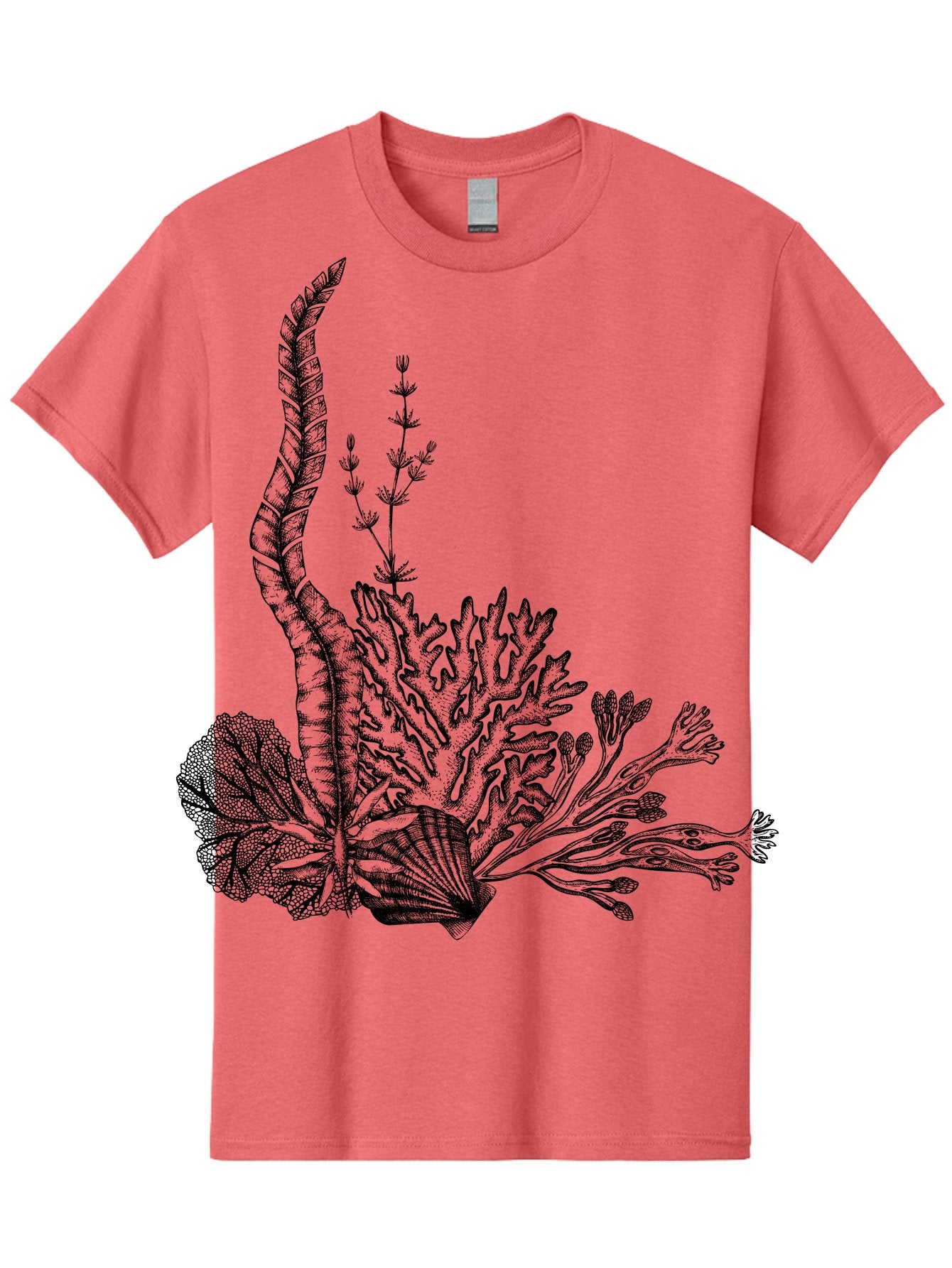 Seaweed-Illustration Men'S Graphic Tee, 100% Cotton, Comfortable Casual Summer Wear, Machine Washable, Detailed Seaweed, Oceanic Foliage, Black Ink Illustration, Floral Seaweed, Underwater Scenery, Marine Life, Botanical Art Aad753 8