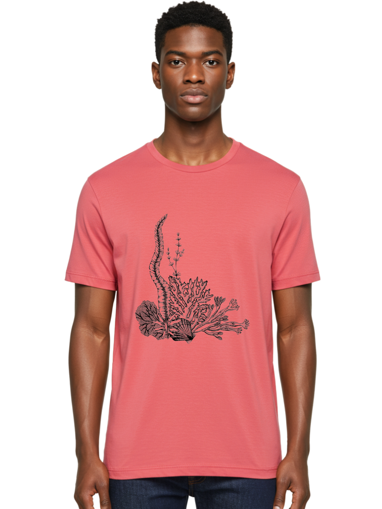 Seaweed-Illustration Men'S Graphic Tee, 100% Cotton, Comfortable Casual Summer Wear, Machine Washable, Detailed Seaweed, Oceanic Foliage, Black Ink Illustration, Floral Seaweed, Underwater Scenery, Marine Life, Botanical Art Aad753 12