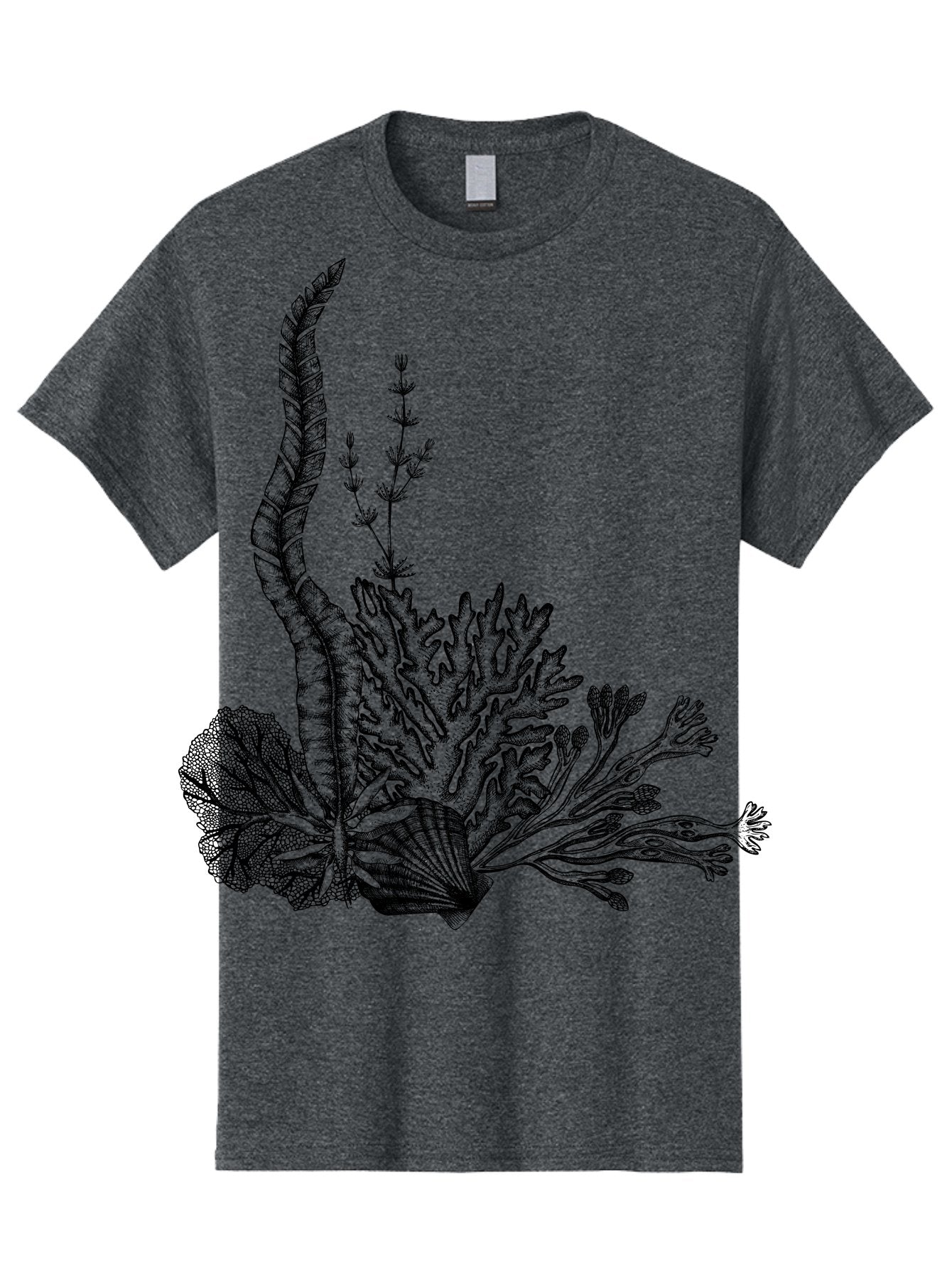Seaweed-Illustration Men'S Graphic Tee, 100% Cotton, Comfortable Casual Summer Wear, Machine Washable, Detailed Seaweed, Oceanic Foliage, Black Ink Illustration, Floral Seaweed, Underwater Scenery, Marine Life, Botanical Art Aad753 13