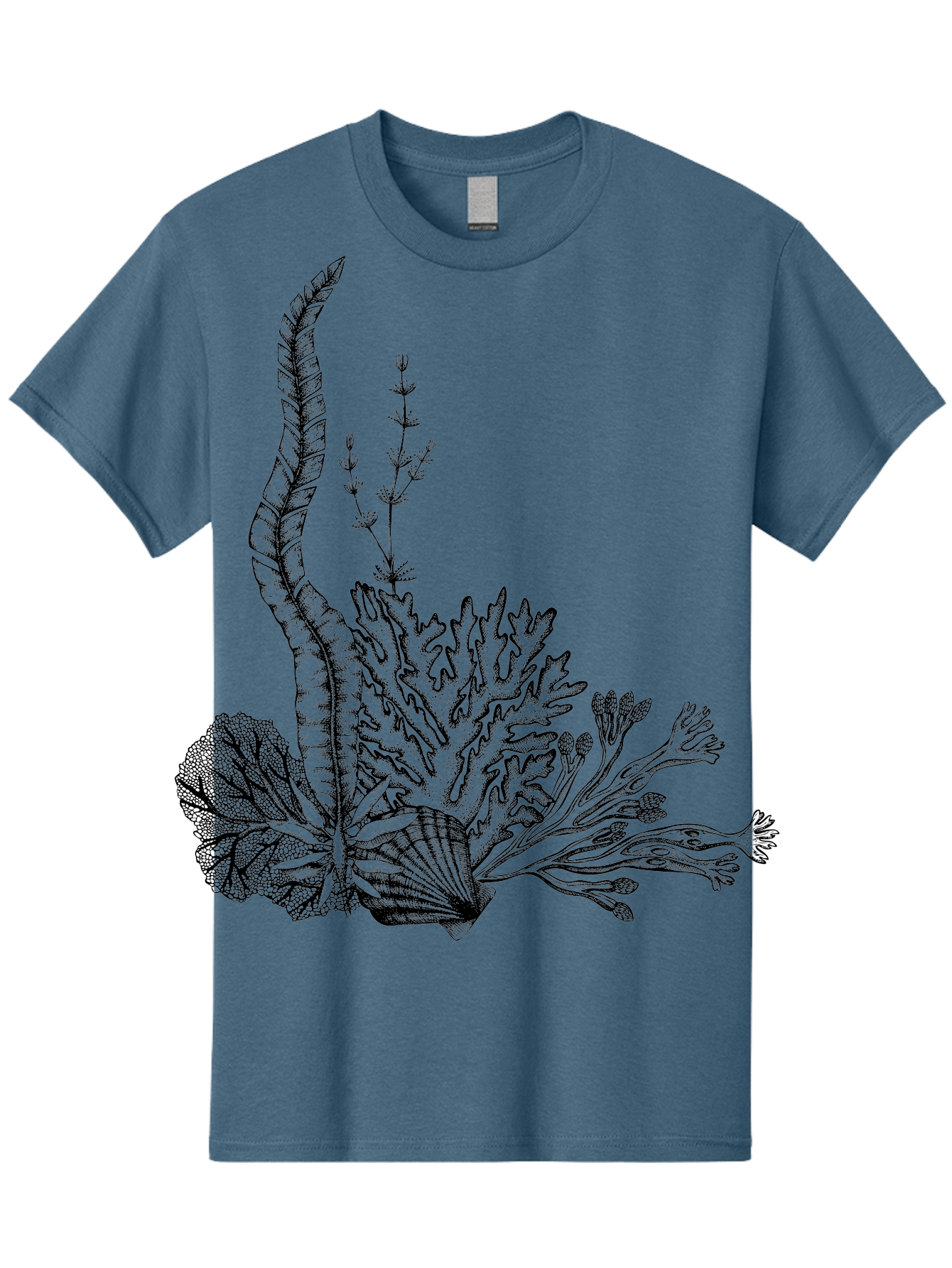 Seaweed-Illustration Men'S Graphic Tee, 100% Cotton, Comfortable Casual Summer Wear, Machine Washable, Detailed Seaweed, Oceanic Foliage, Black Ink Illustration, Floral Seaweed, Underwater Scenery, Marine Life, Botanical Art Aad753 5