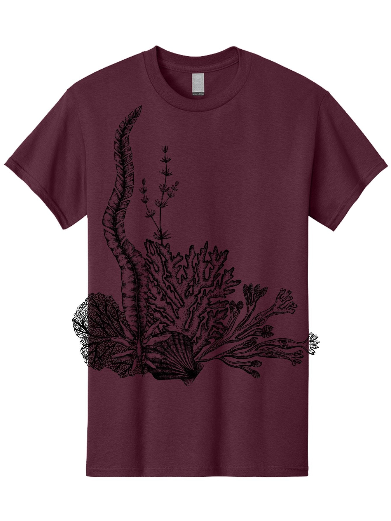 Seaweed-Illustration Men'S Graphic Tee, 100% Cotton, Comfortable Casual Summer Wear, Machine Washable, Detailed Seaweed, Oceanic Foliage, Black Ink Illustration, Floral Seaweed, Underwater Scenery, Marine Life, Botanical Art Aad753 4