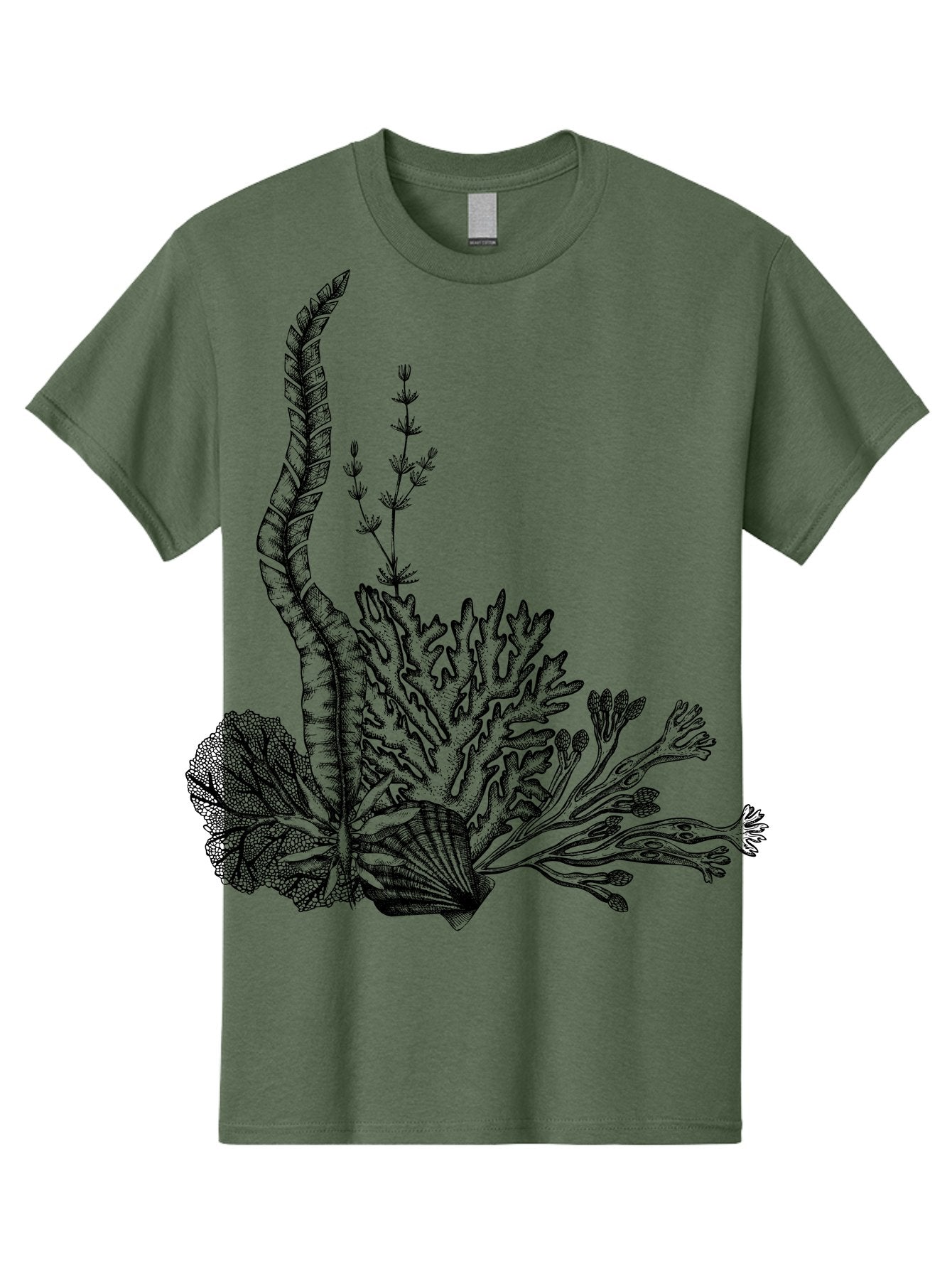 Seaweed-Illustration Men'S Graphic Tee, 100% Cotton, Comfortable Casual Summer Wear, Machine Washable, Detailed Seaweed, Oceanic Foliage, Black Ink Illustration, Floral Seaweed, Underwater Scenery, Marine Life, Botanical Art Aad753 5