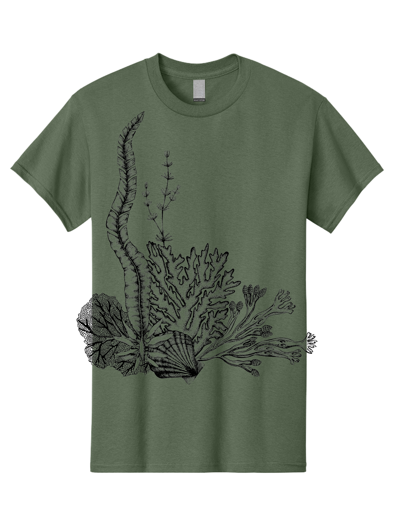 Seaweed-Illustration Men'S Graphic Tee, 100% Cotton, Comfortable Casual Summer Wear, Machine Washable, Detailed Seaweed, Oceanic Foliage, Black Ink Illustration, Floral Seaweed, Underwater Scenery, Marine Life, Botanical Art Aad753 15