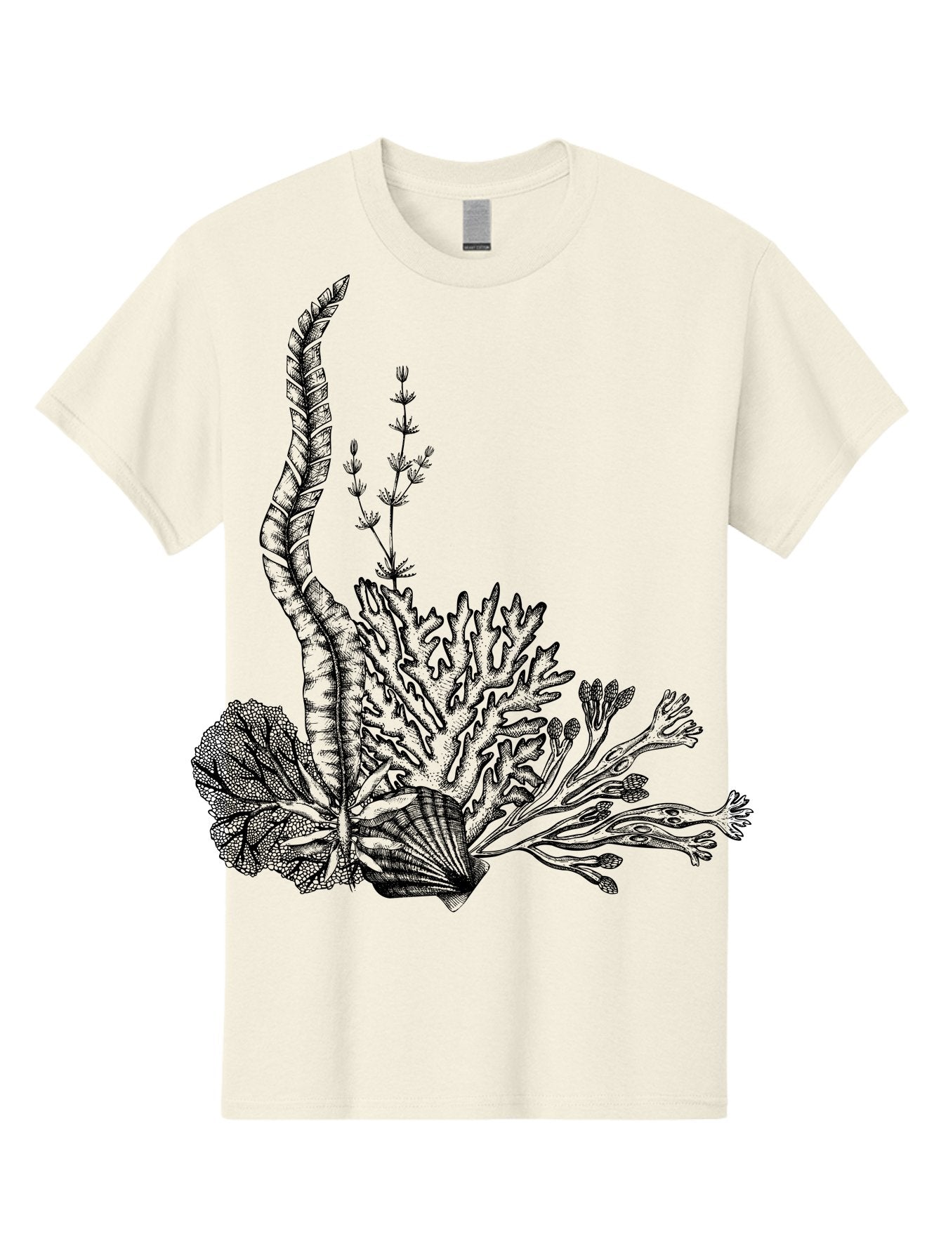 Seaweed-Illustration Men'S Graphic Tee, 100% Cotton, Comfortable Casual Summer Wear, Machine Washable, Detailed Seaweed, Oceanic Foliage, Black Ink Illustration, Floral Seaweed, Underwater Scenery, Marine Life, Botanical Art Aad753 9