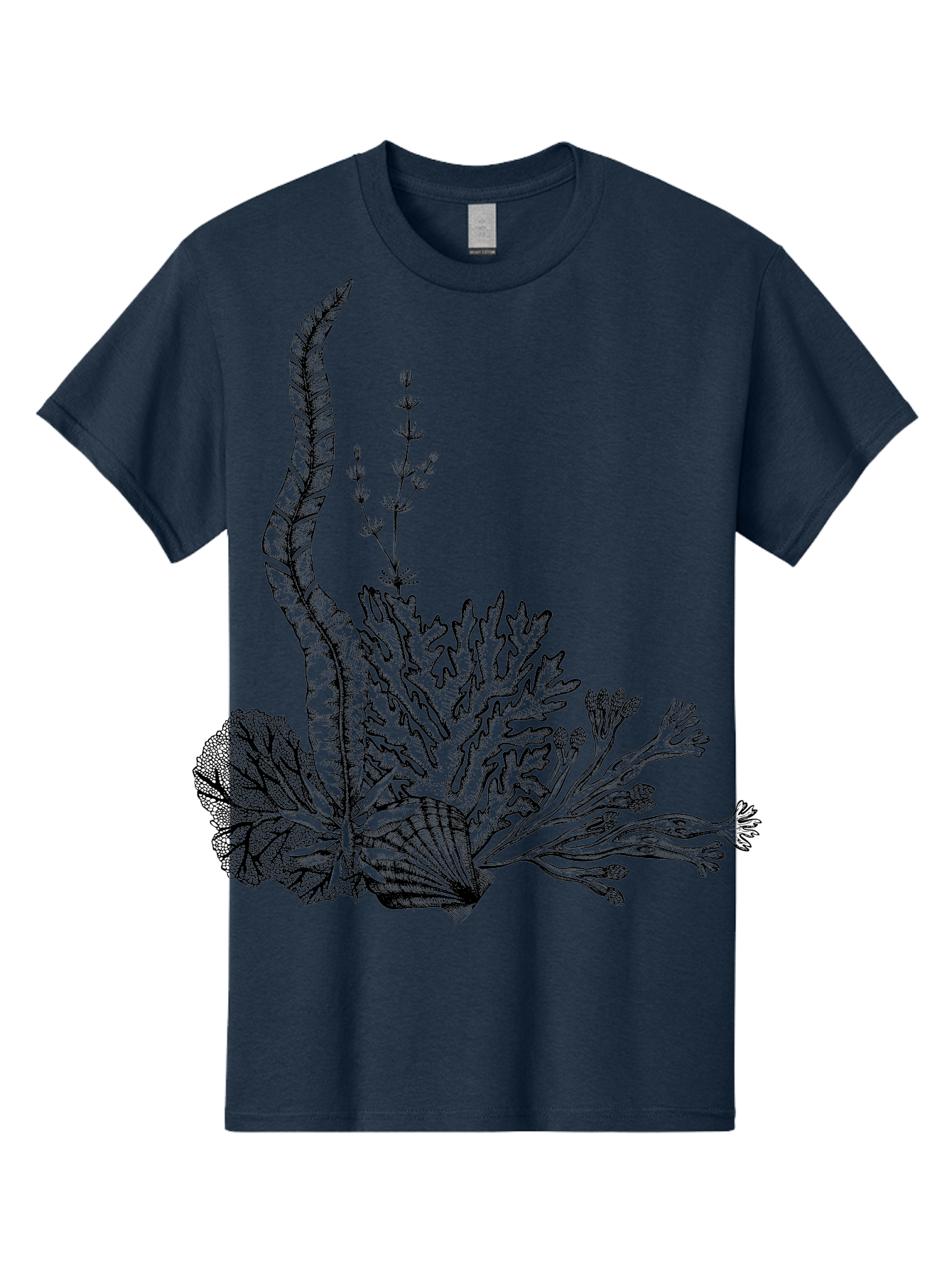 Seaweed-Illustration Men'S Graphic Tee, 100% Cotton, Comfortable Casual Summer Wear, Machine Washable, Detailed Seaweed, Oceanic Foliage, Black Ink Illustration, Floral Seaweed, Underwater Scenery, Marine Life, Botanical Art Aad753 27