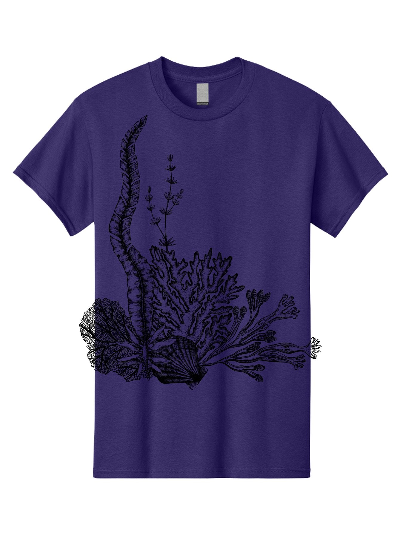 Seaweed-Illustration Men'S Graphic Tee, 100% Cotton, Comfortable Casual Summer Wear, Machine Washable, Detailed Seaweed, Oceanic Foliage, Black Ink Illustration, Floral Seaweed, Underwater Scenery, Marine Life, Botanical Art Aad753 3