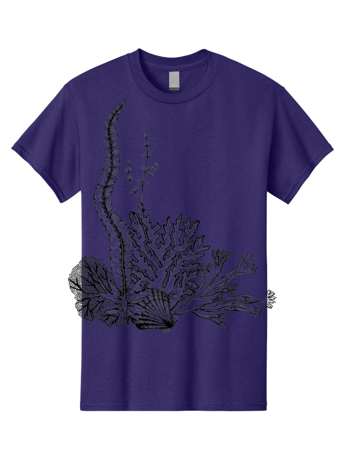 Seaweed-Illustration Men'S Graphic Tee, 100% Cotton, Comfortable Casual Summer Wear, Machine Washable, Detailed Seaweed, Oceanic Foliage, Black Ink Illustration, Floral Seaweed, Underwater Scenery, Marine Life, Botanical Art Aad753 17