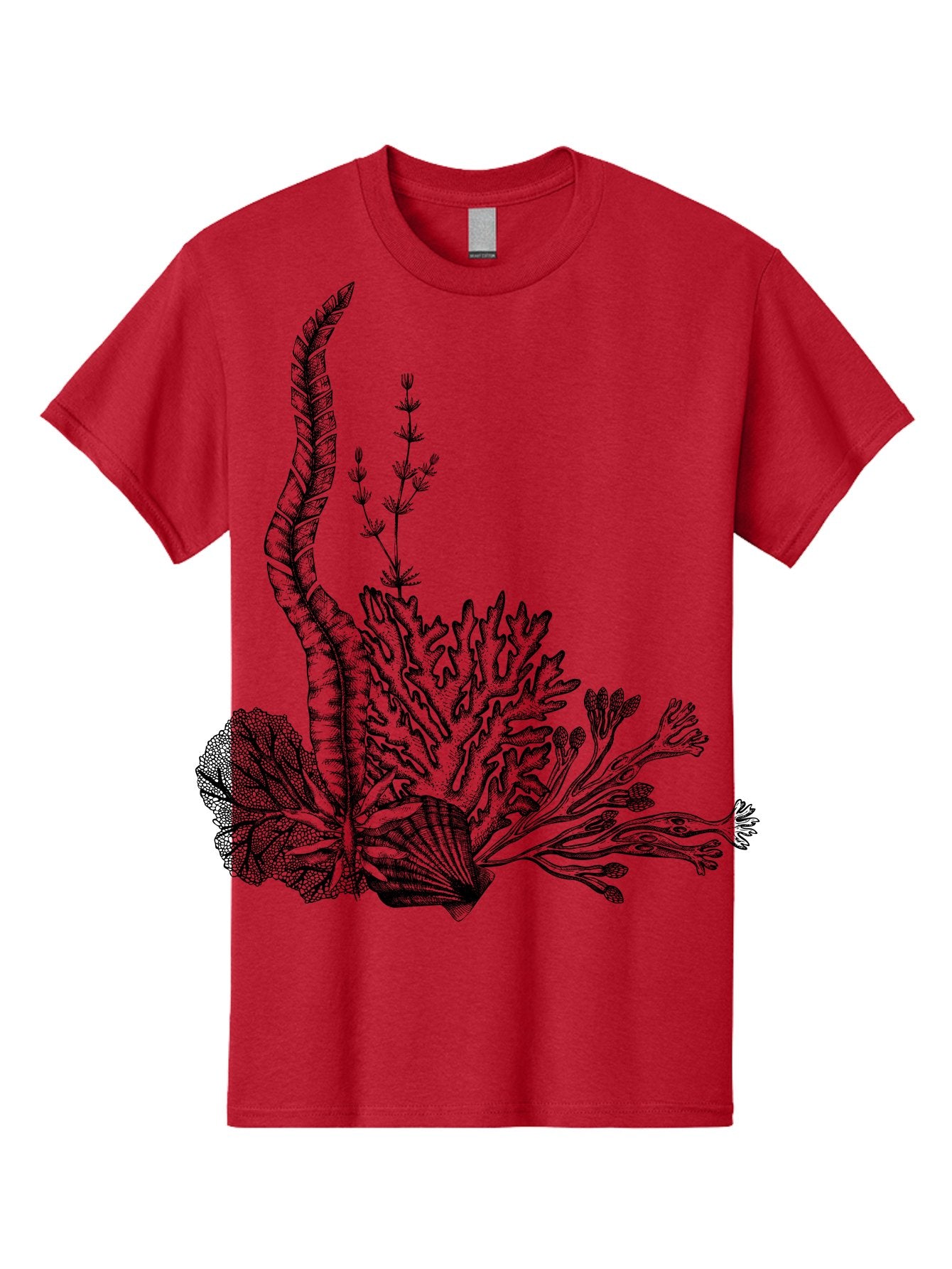 Seaweed-Illustration Men'S Graphic Tee, 100% Cotton, Comfortable Casual Summer Wear, Machine Washable, Detailed Seaweed, Oceanic Foliage, Black Ink Illustration, Floral Seaweed, Underwater Scenery, Marine Life, Botanical Art Aad753 6