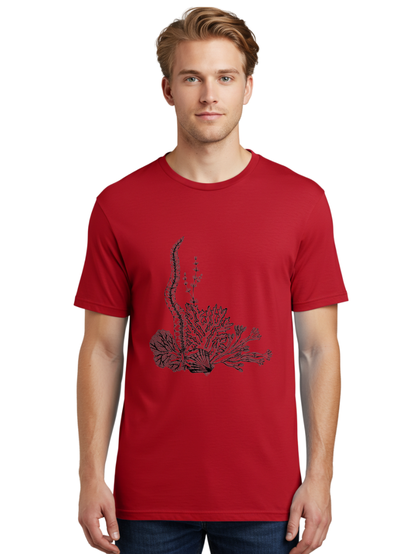 Seaweed-Illustration Men'S Graphic Tee, 100% Cotton, Comfortable Casual Summer Wear, Machine Washable, Detailed Seaweed, Oceanic Foliage, Black Ink Illustration, Floral Seaweed, Underwater Scenery, Marine Life, Botanical Art Aad753 14