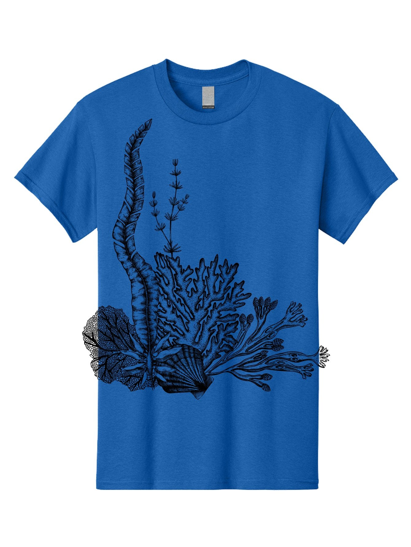 Seaweed-Illustration Men'S Graphic Tee, 100% Cotton, Comfortable Casual Summer Wear, Machine Washable, Detailed Seaweed, Oceanic Foliage, Black Ink Illustration, Floral Seaweed, Underwater Scenery, Marine Life, Botanical Art Aad753 15