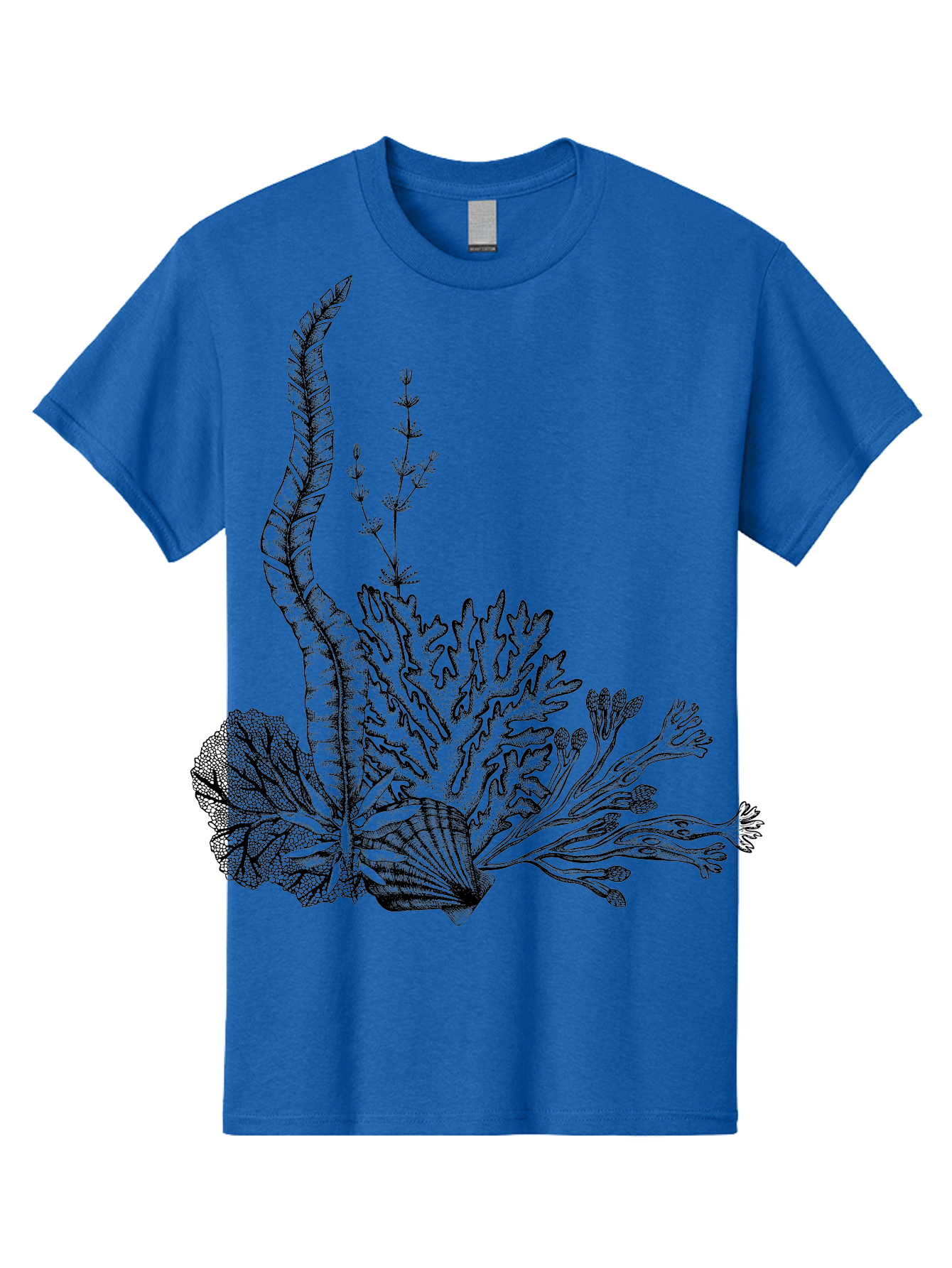 Seaweed-Illustration Men'S Graphic Tee, 100% Cotton, Comfortable Casual Summer Wear, Machine Washable, Detailed Seaweed, Oceanic Foliage, Black Ink Illustration, Floral Seaweed, Underwater Scenery, Marine Life, Botanical Art Aad753