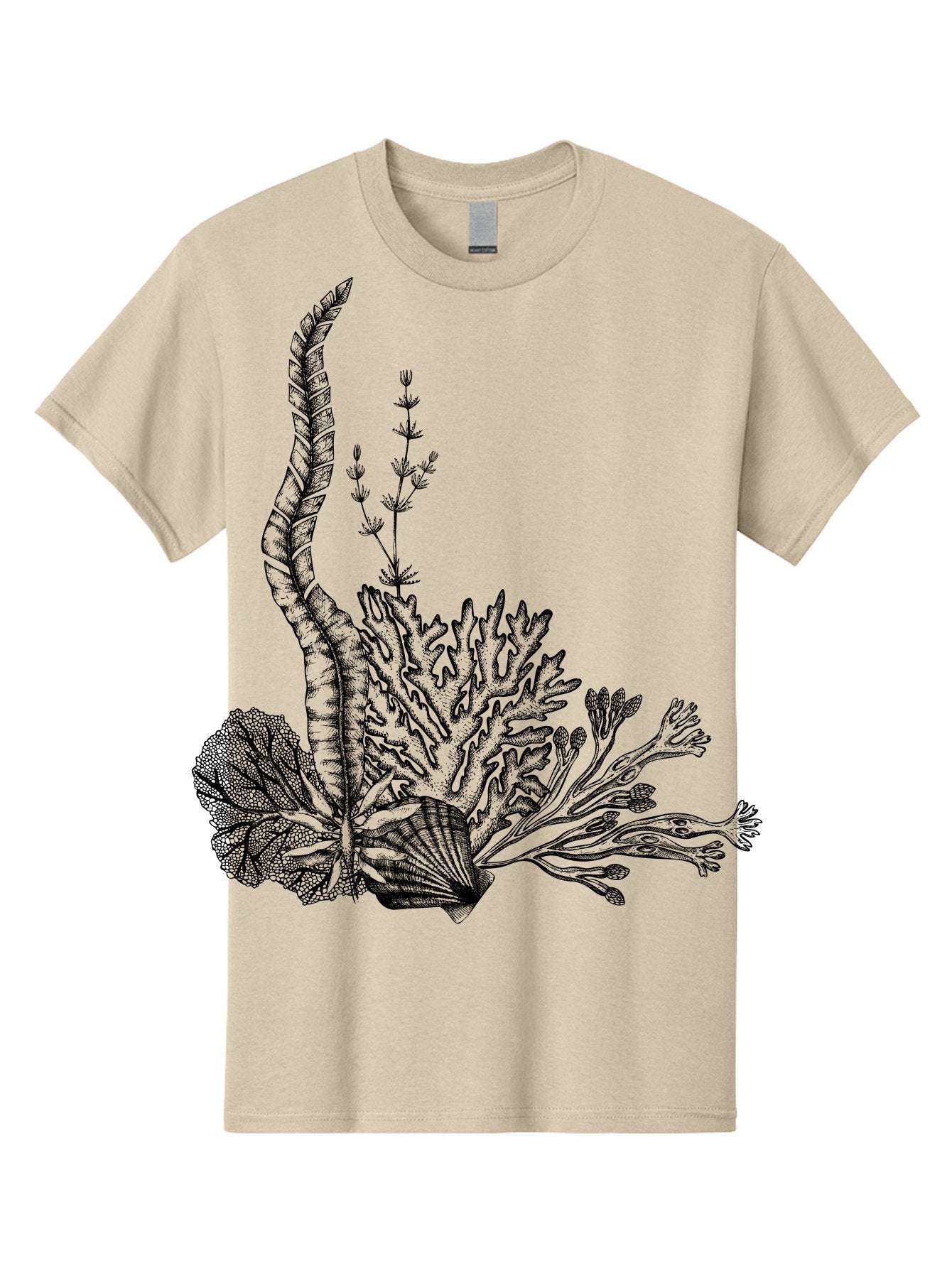 Seaweed-Illustration Men'S Graphic Tee, 100% Cotton, Comfortable Casual Summer Wear, Machine Washable, Detailed Seaweed, Oceanic Foliage, Black Ink Illustration, Floral Seaweed, Underwater Scenery, Marine Life, Botanical Art Aad753