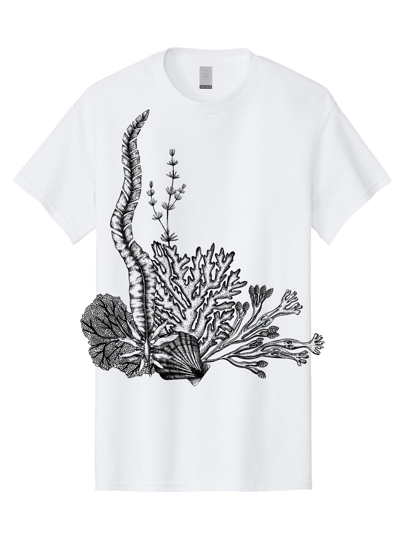 Seaweed-Illustration Men'S Graphic Tee, 100% Cotton, Comfortable Casual Summer Wear, Machine Washable, Detailed Seaweed, Oceanic Foliage, Black Ink Illustration, Floral Seaweed, Underwater Scenery, Marine Life, Botanical Art Aad753 11