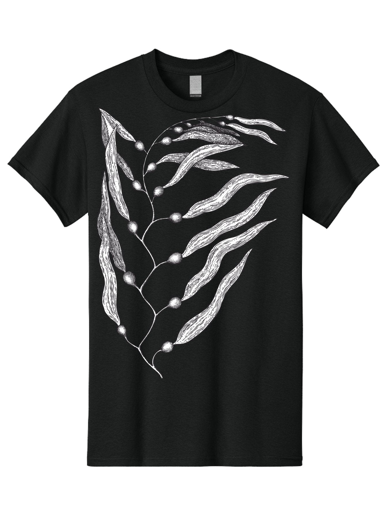 Seaweed Men'S Graphic Tee, 100% Cotton, Comfortable Casual Summer Wear, Machine Washable, Illustrated Branch With Leaves, Branch With Fruit, Foliage Illustration, Silver Leaves, Detailed Artwork, Botanical Illustration, Natural Elements, Aad754 10