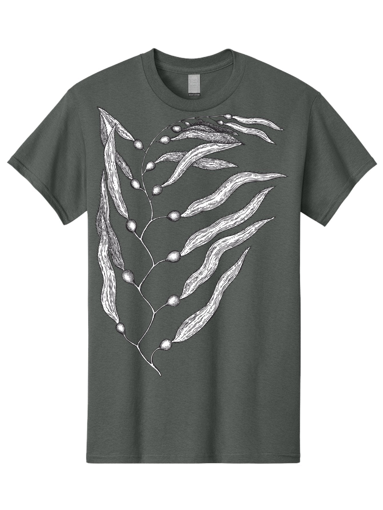 Seaweed Men'S Graphic Tee, 100% Cotton, Comfortable Casual Summer Wear, Machine Washable, Illustrated Branch With Leaves, Branch With Fruit, Foliage Illustration, Silver Leaves, Detailed Artwork, Botanical Illustration, Natural Elements, Aad754 15