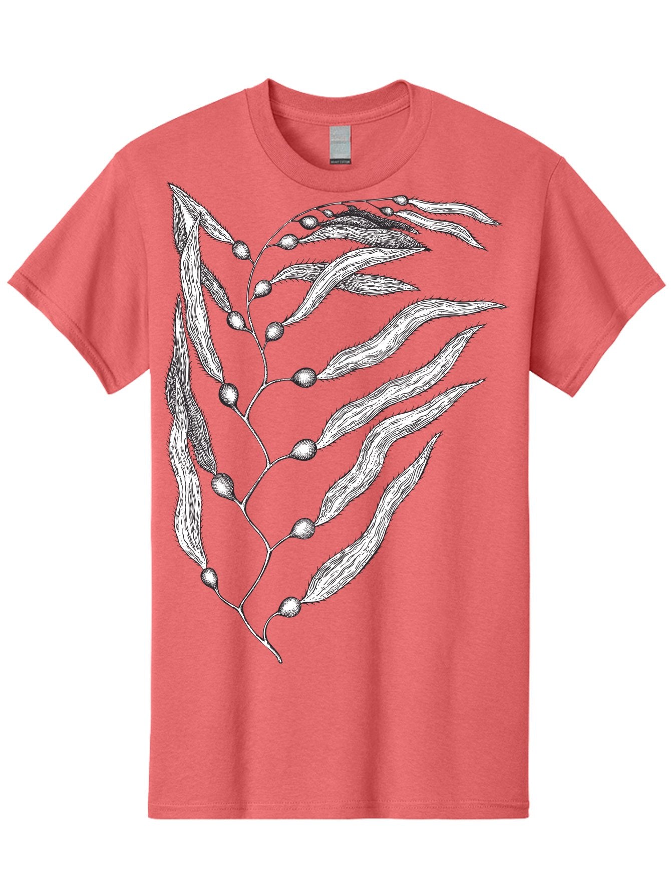 Seaweed Men'S Graphic Tee, 100% Cotton, Comfortable Casual Summer Wear, Machine Washable, Illustrated Branch With Leaves, Branch With Fruit, Foliage Illustration, Silver Leaves, Detailed Artwork, Botanical Illustration, Natural Elements, Aad754 5