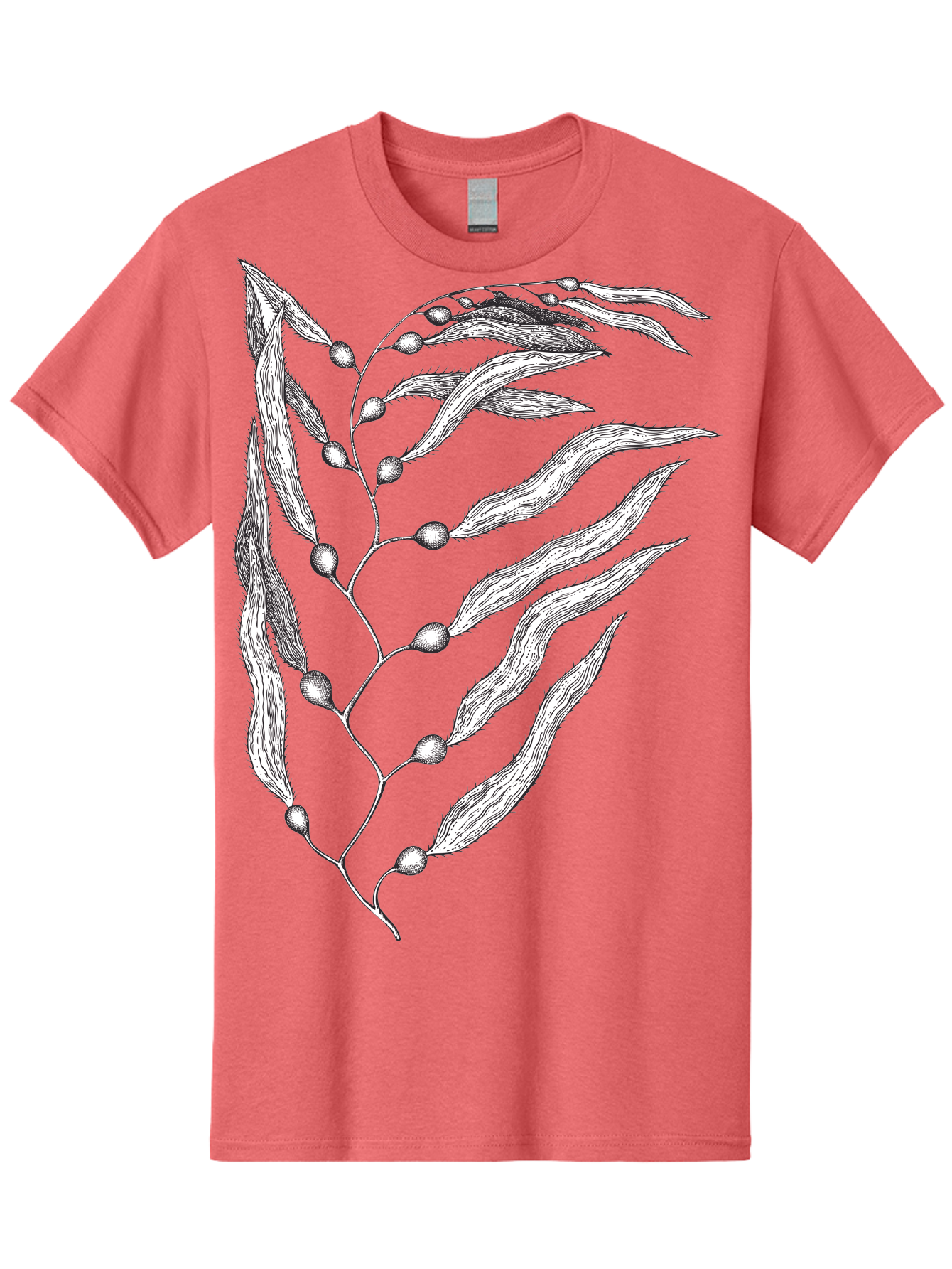 Seaweed Men'S Graphic Tee, 100% Cotton, Comfortable Casual Summer Wear, Machine Washable, Illustrated Branch With Leaves, Branch With Fruit, Foliage Illustration, Silver Leaves, Detailed Artwork, Botanical Illustration, Natural Elements, Aad754 15