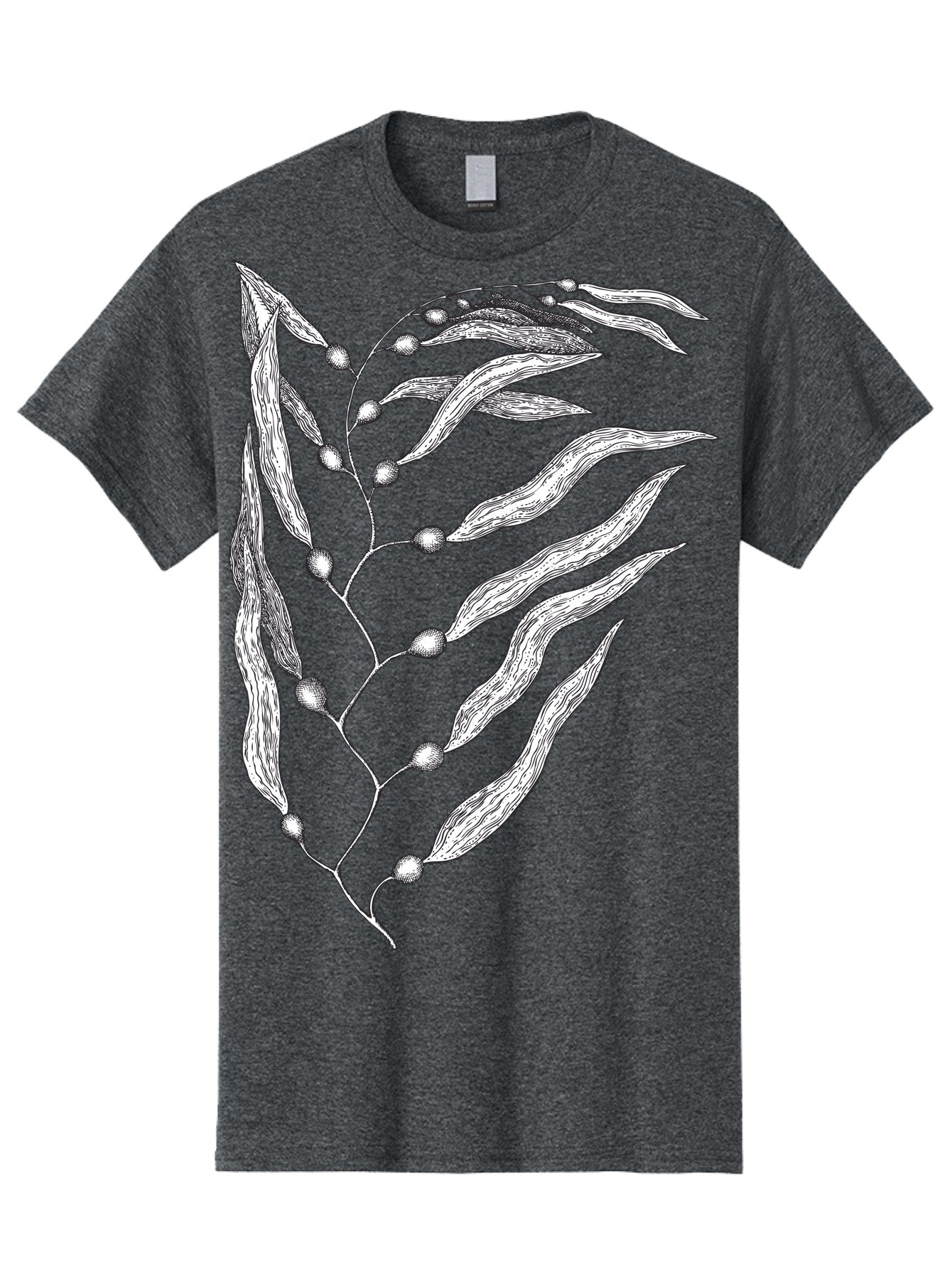 Seaweed Men'S Graphic Tee, 100% Cotton, Comfortable Casual Summer Wear, Machine Washable, Illustrated Branch With Leaves, Branch With Fruit, Foliage Illustration, Silver Leaves, Detailed Artwork, Botanical Illustration, Natural Elements, Aad754 11