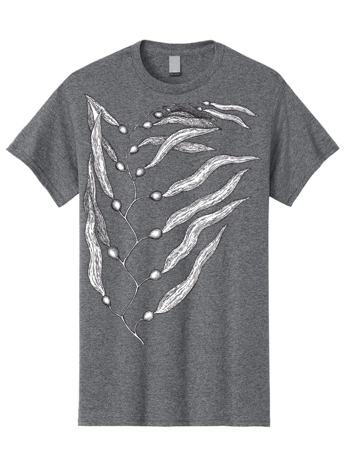 Seaweed Men'S Graphic Tee, 100% Cotton, Comfortable Casual Summer Wear, Machine Washable, Illustrated Branch With Leaves, Branch With Fruit, Foliage Illustration, Silver Leaves, Detailed Artwork, Botanical Illustration, Natural Elements, Aad754