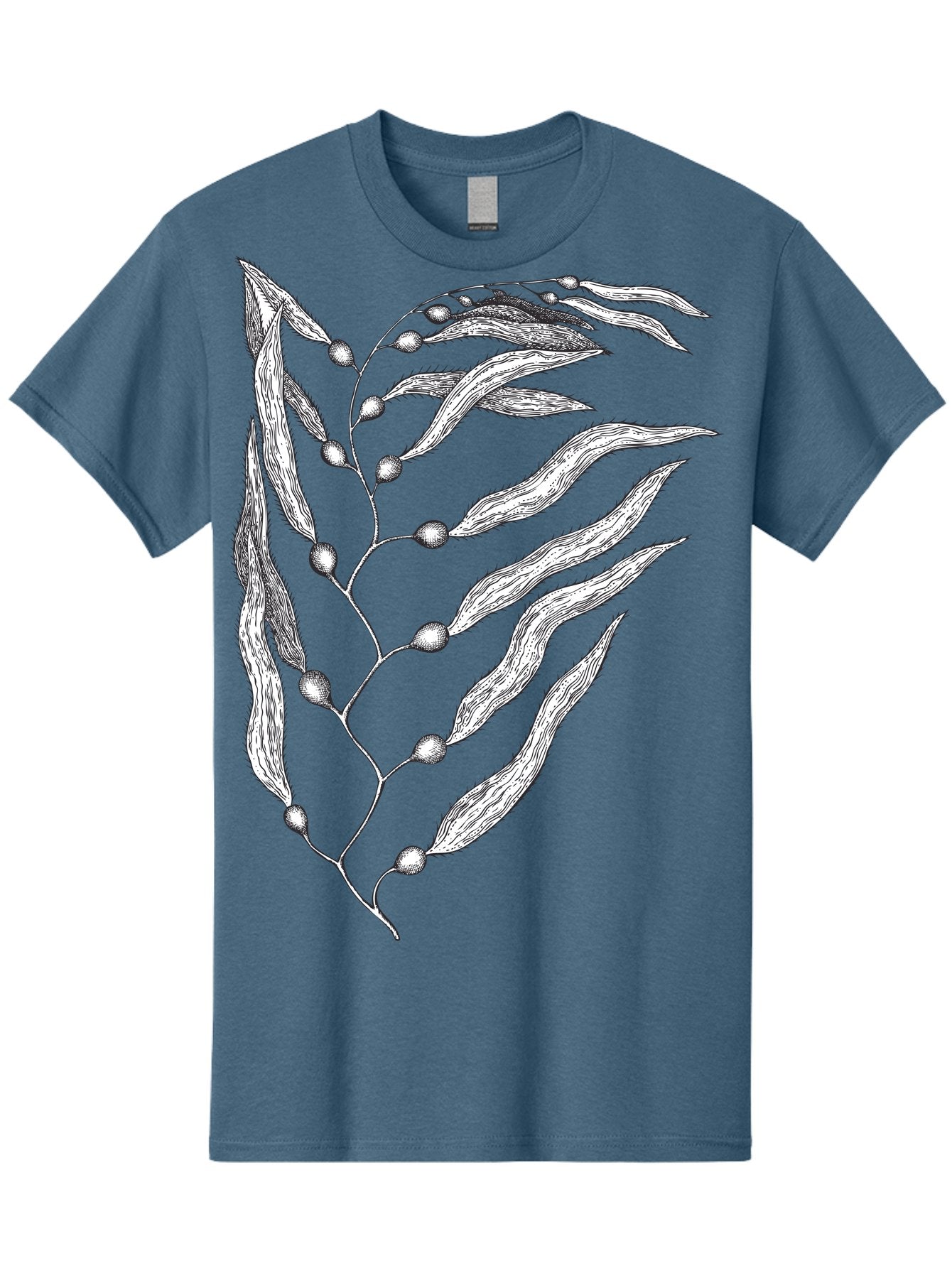 Seaweed Men'S Graphic Tee, 100% Cotton, Comfortable Casual Summer Wear, Machine Washable, Illustrated Branch With Leaves, Branch With Fruit, Foliage Illustration, Silver Leaves, Detailed Artwork, Botanical Illustration, Natural Elements, Aad754 8