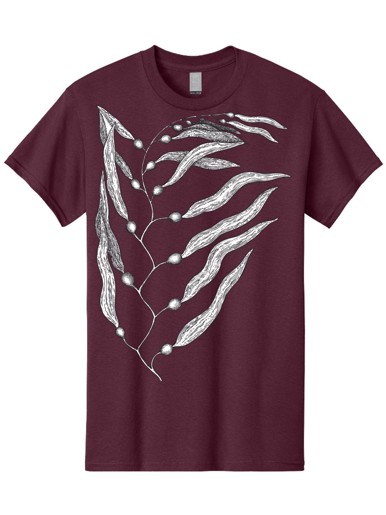 Seaweed Men'S Graphic Tee, 100% Cotton, Comfortable Casual Summer Wear, Machine Washable, Illustrated Branch With Leaves, Branch With Fruit, Foliage Illustration, Silver Leaves, Detailed Artwork, Botanical Illustration, Natural Elements, Aad754 9