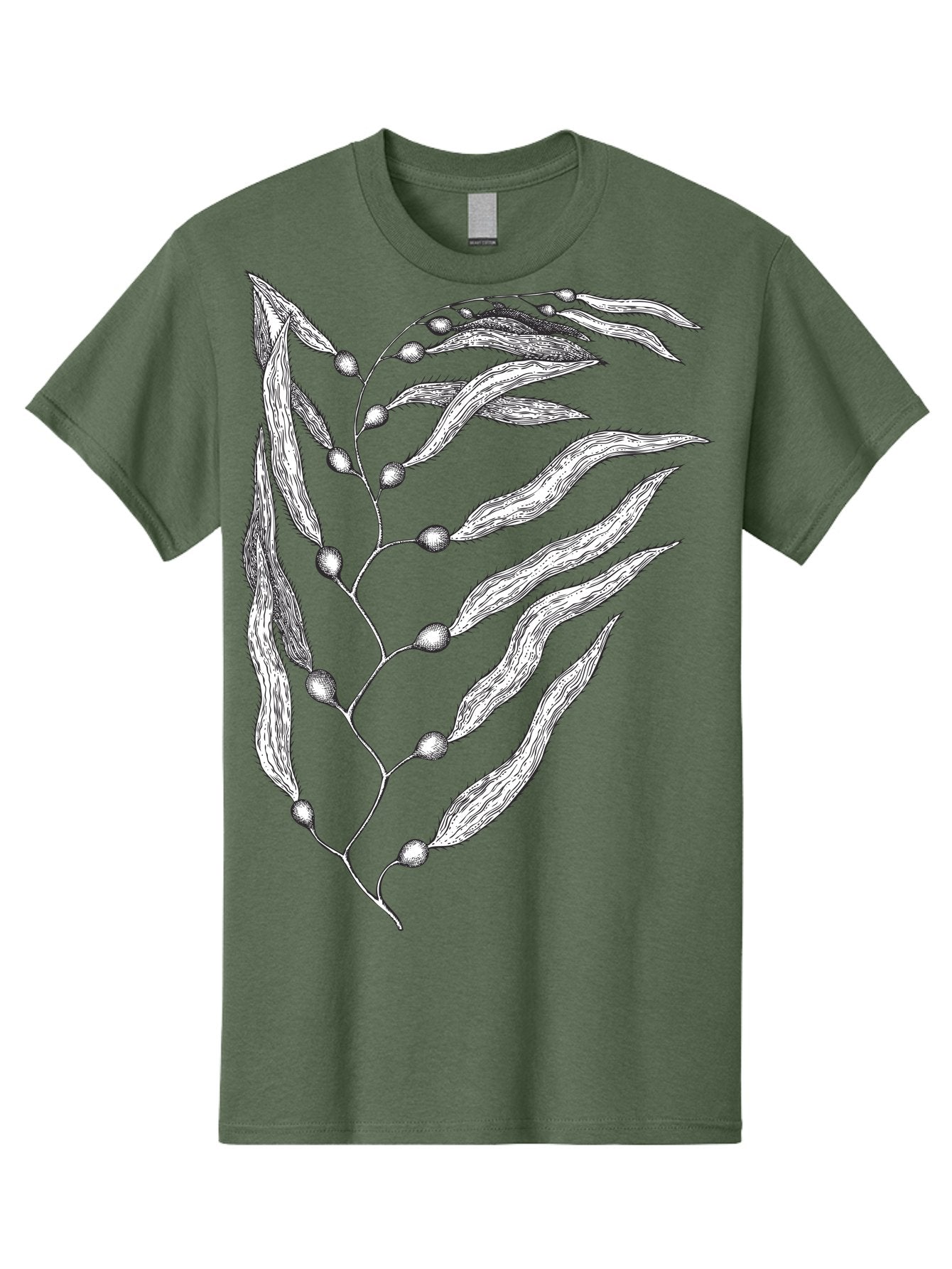 Seaweed Men'S Graphic Tee, 100% Cotton, Comfortable Casual Summer Wear, Machine Washable, Illustrated Branch With Leaves, Branch With Fruit, Foliage Illustration, Silver Leaves, Detailed Artwork, Botanical Illustration, Natural Elements, Aad754 6