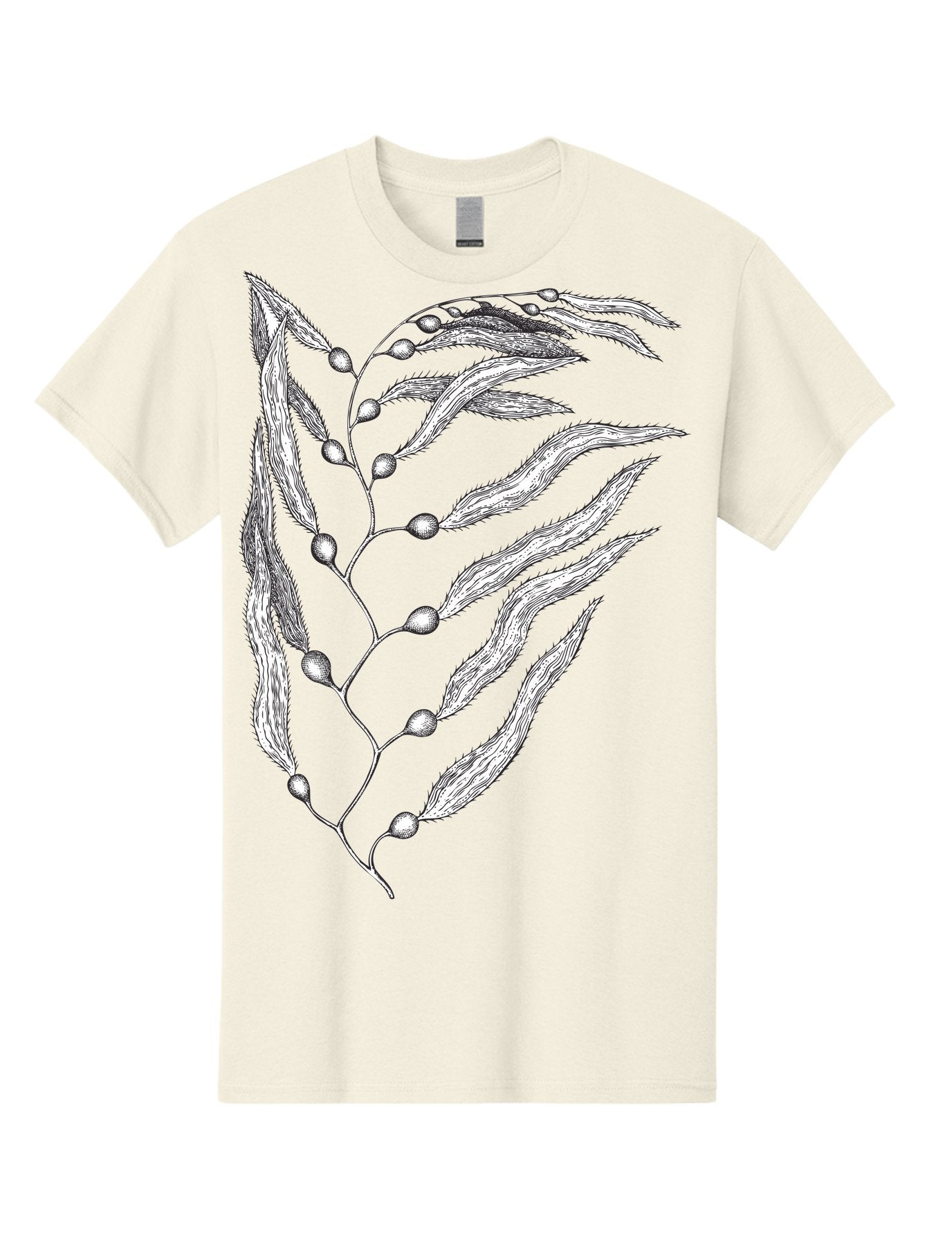 Seaweed Men'S Graphic Tee, 100% Cotton, Comfortable Casual Summer Wear, Machine Washable, Illustrated Branch With Leaves, Branch With Fruit, Foliage Illustration, Silver Leaves, Detailed Artwork, Botanical Illustration, Natural Elements, Aad754 7
