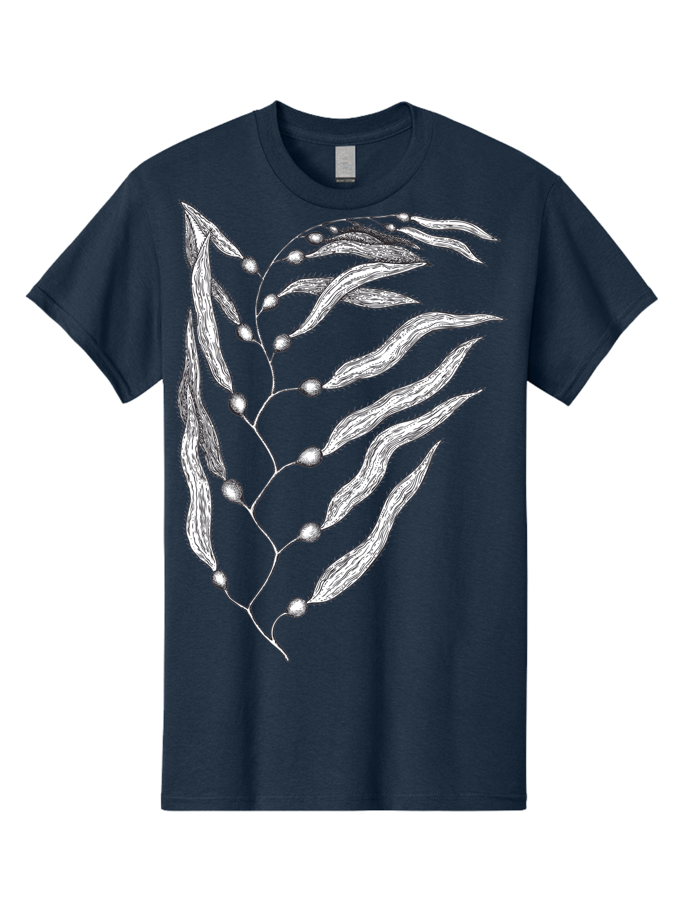 Seaweed Men'S Graphic Tee, 100% Cotton, Comfortable Casual Summer Wear, Machine Washable, Illustrated Branch With Leaves, Branch With Fruit, Foliage Illustration, Silver Leaves, Detailed Artwork, Botanical Illustration, Natural Elements, Aad754 3
