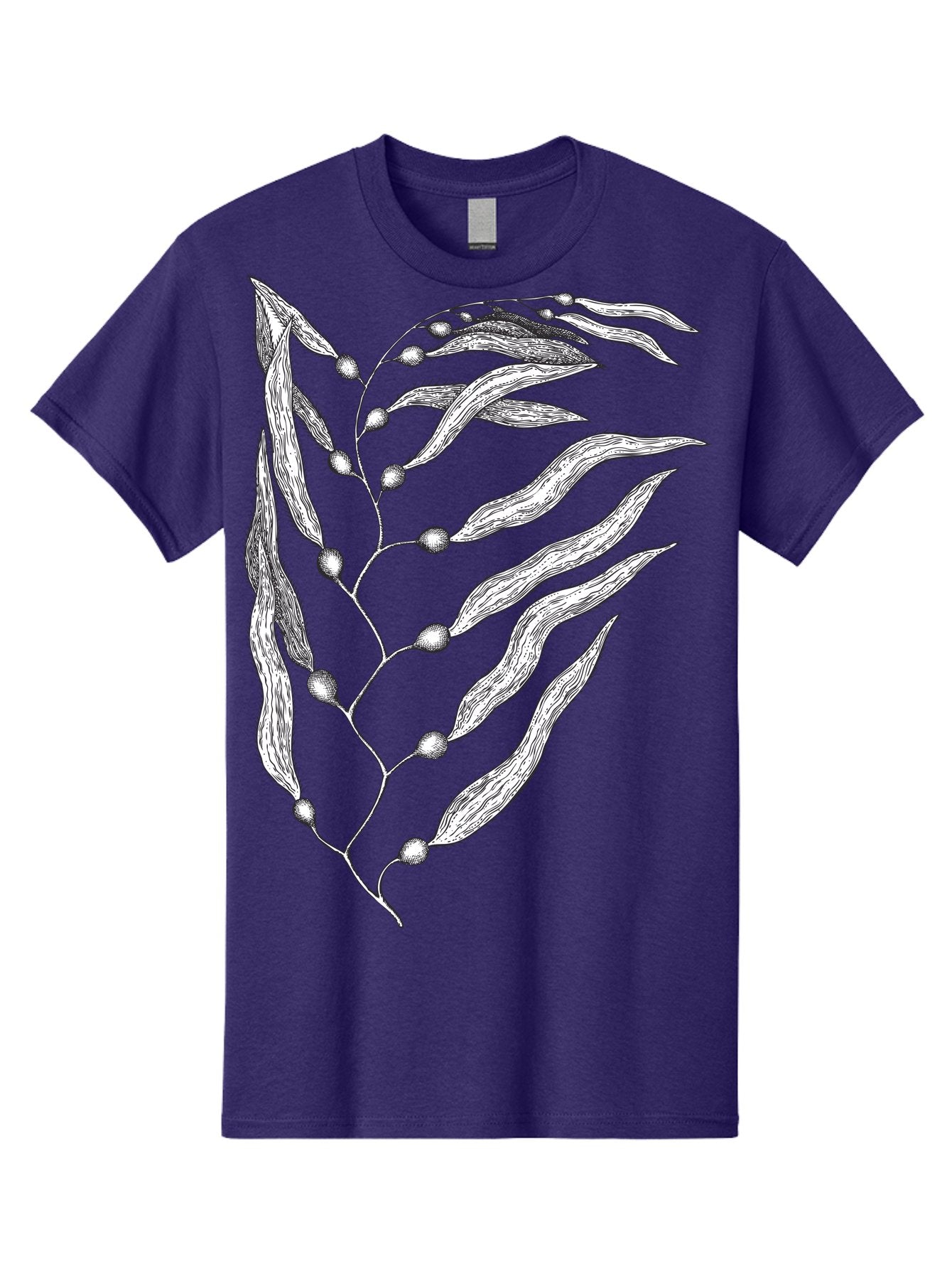 Seaweed Men'S Graphic Tee, 100% Cotton, Comfortable Casual Summer Wear, Machine Washable, Illustrated Branch With Leaves, Branch With Fruit, Foliage Illustration, Silver Leaves, Detailed Artwork, Botanical Illustration, Natural Elements, Aad754 13