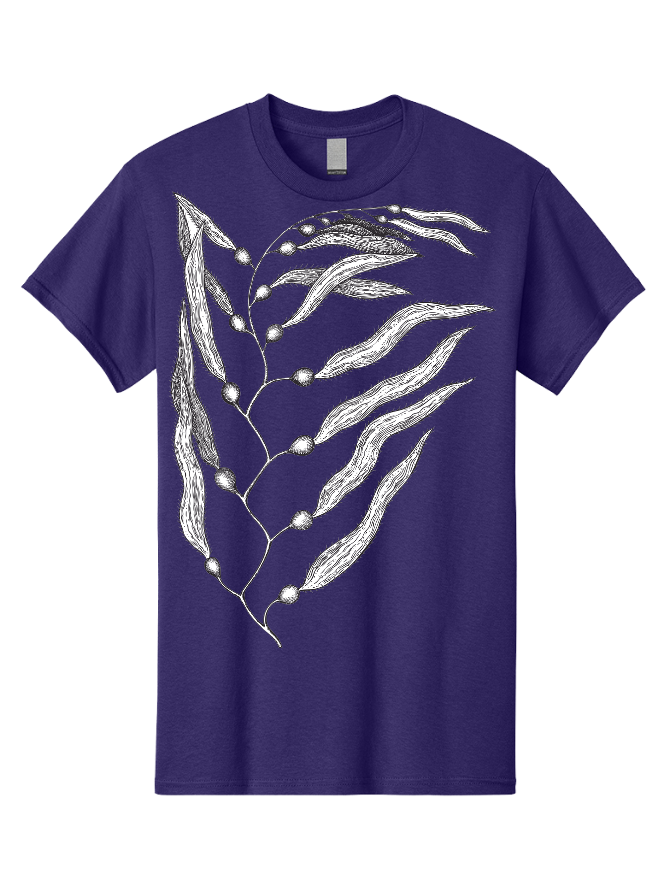 Seaweed Men'S Graphic Tee, 100% Cotton, Comfortable Casual Summer Wear, Machine Washable, Illustrated Branch With Leaves, Branch With Fruit, Foliage Illustration, Silver Leaves, Detailed Artwork, Botanical Illustration, Natural Elements, Aad754 29