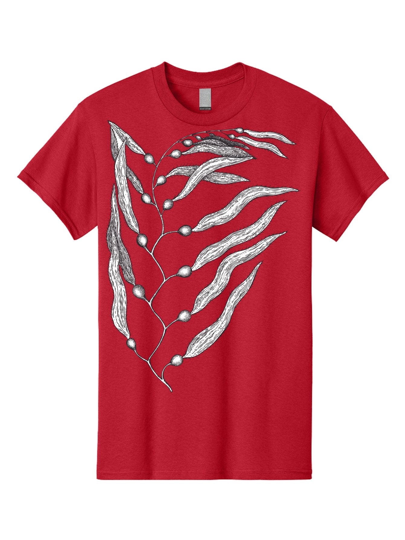 Seaweed Men'S Graphic Tee, 100% Cotton, Comfortable Casual Summer Wear, Machine Washable, Illustrated Branch With Leaves, Branch With Fruit, Foliage Illustration, Silver Leaves, Detailed Artwork, Botanical Illustration, Natural Elements, Aad754 3