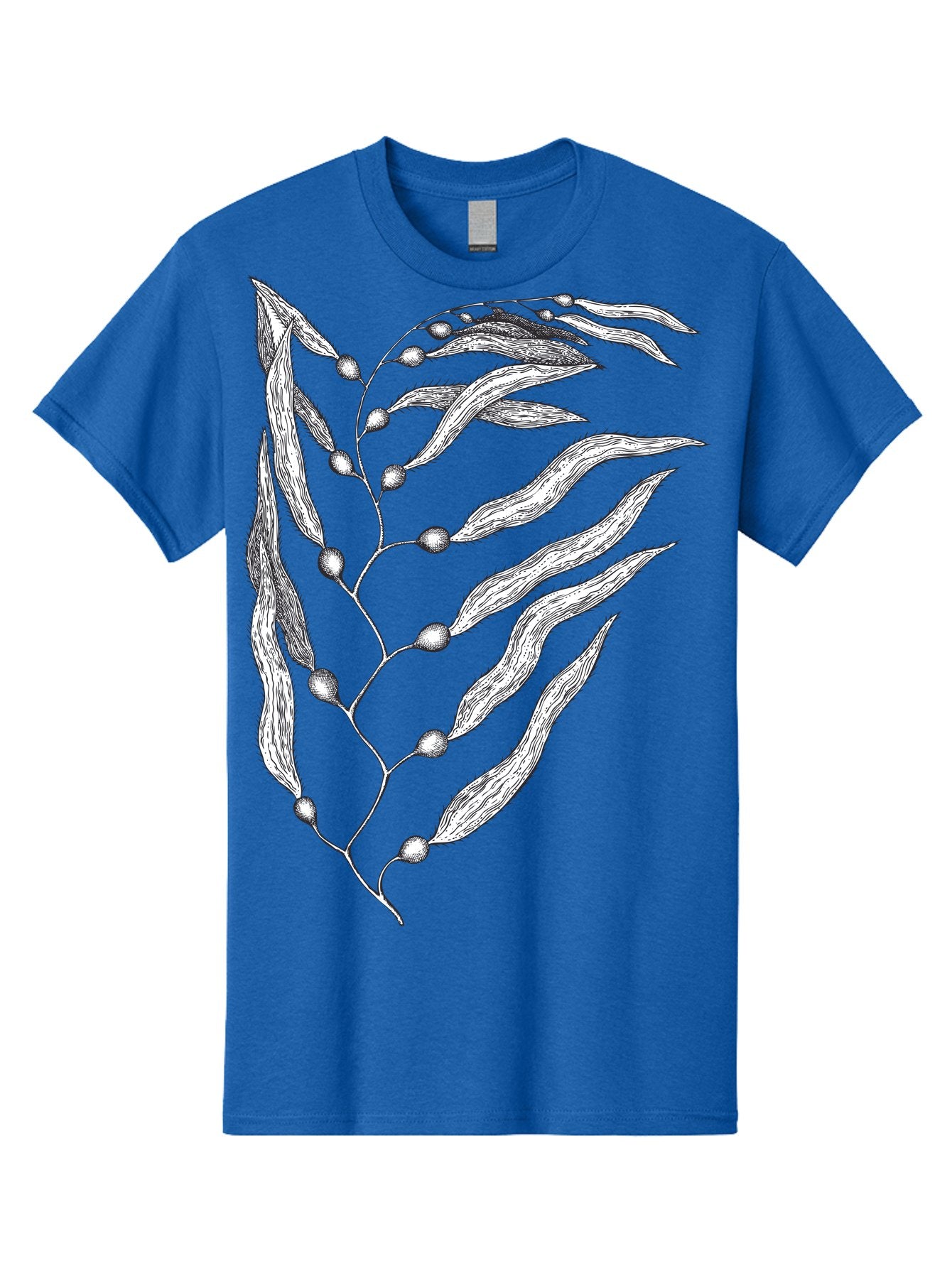 Seaweed Men'S Graphic Tee, 100% Cotton, Comfortable Casual Summer Wear, Machine Washable, Illustrated Branch With Leaves, Branch With Fruit, Foliage Illustration, Silver Leaves, Detailed Artwork, Botanical Illustration, Natural Elements, Aad754