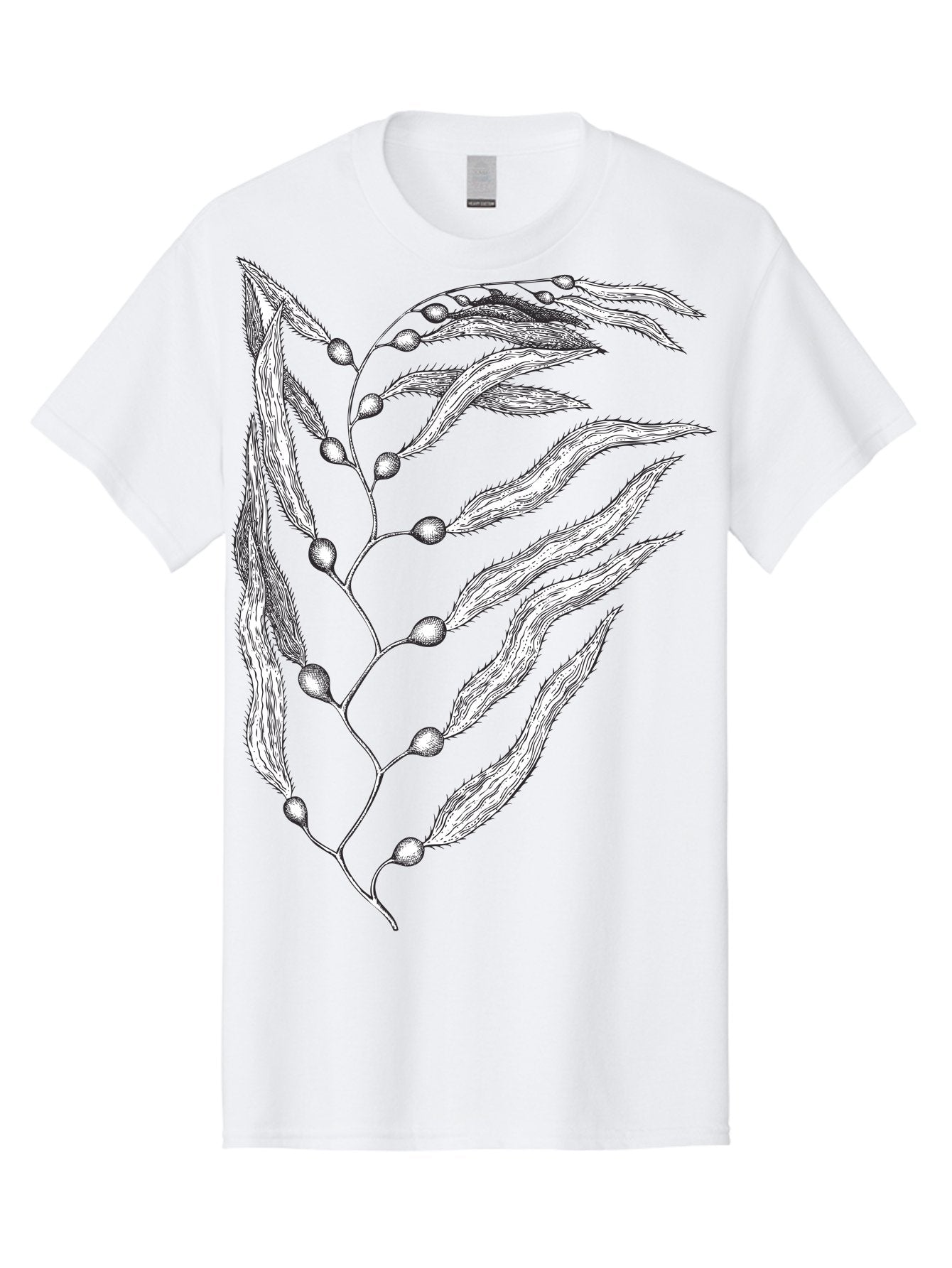 Seaweed Men'S Graphic Tee, 100% Cotton, Comfortable Casual Summer Wear, Machine Washable, Illustrated Branch With Leaves, Branch With Fruit, Foliage Illustration, Silver Leaves, Detailed Artwork, Botanical Illustration, Natural Elements, Aad754 4