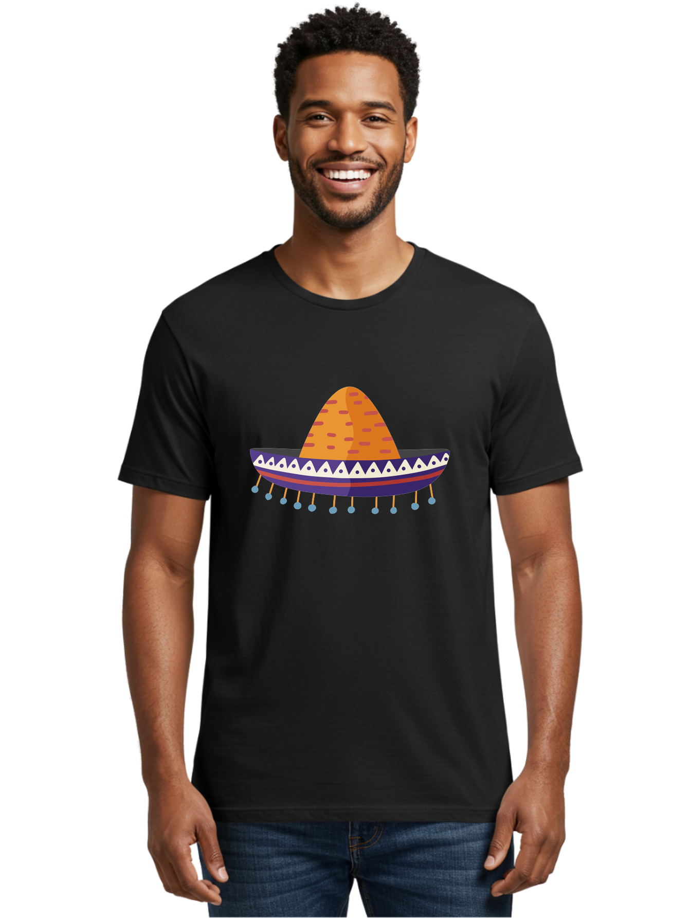 Sombrero-1 Men'S Graphic Tee, 100% Cotton, Comfortable Casual Summer Wear, Machine Washable, Traditional Mexican Hat, Vibrant Colors, Festive Atmosphere, Cultural Heritage, Colorful Tassels, Decorative Design, Latin American Style, Aad756 16