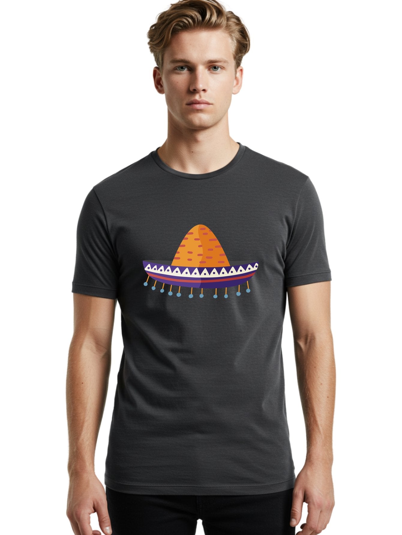 Sombrero-1 Men'S Graphic Tee, 100% Cotton, Comfortable Casual Summer Wear, Machine Washable, Traditional Mexican Hat, Vibrant Colors, Festive Atmosphere, Cultural Heritage, Colorful Tassels, Decorative Design, Latin American Style, Aad756 28