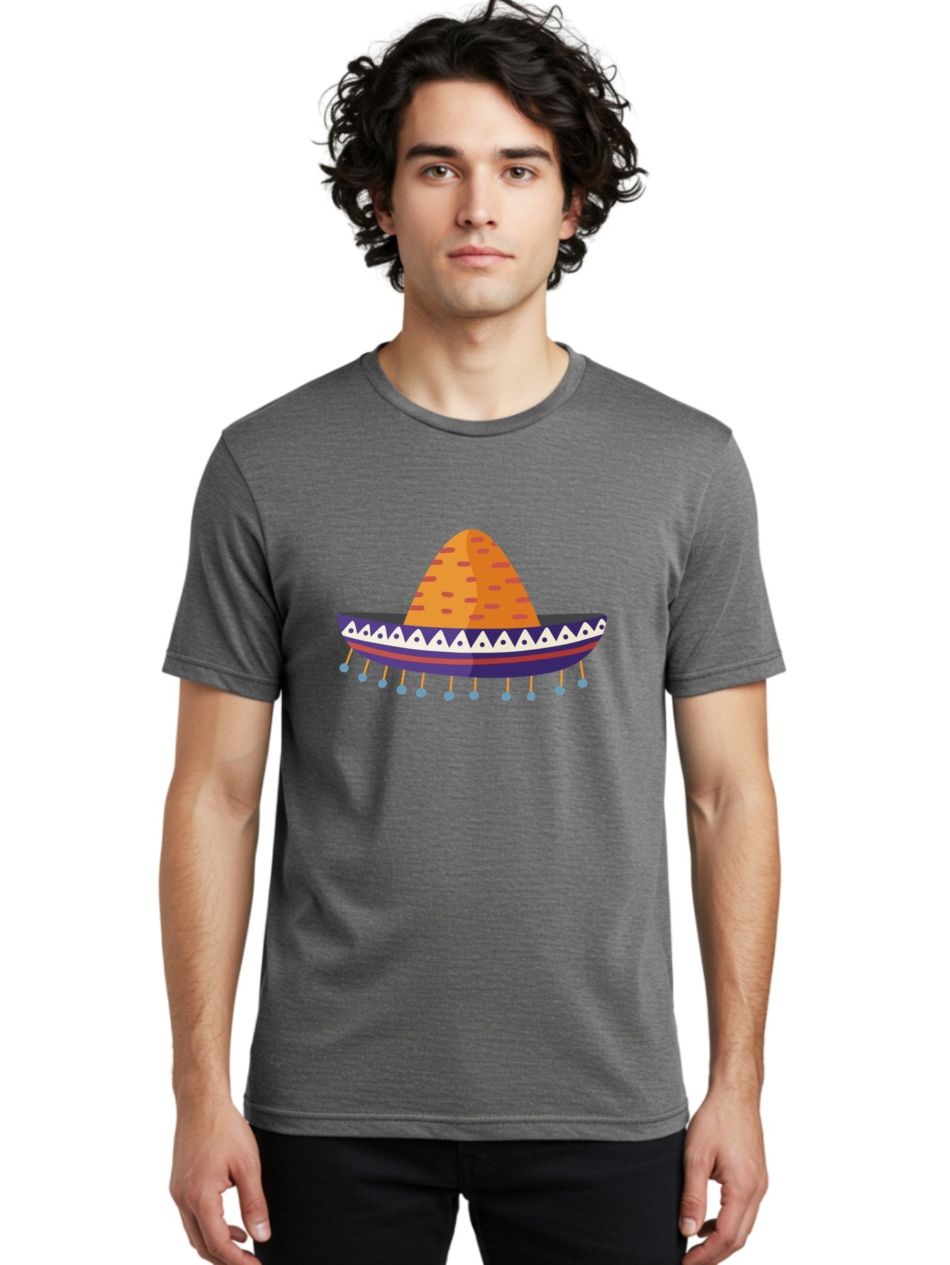 Sombrero-1 Men'S Graphic Tee, 100% Cotton, Comfortable Casual Summer Wear, Machine Washable, Traditional Mexican Hat, Vibrant Colors, Festive Atmosphere, Cultural Heritage, Colorful Tassels, Decorative Design, Latin American Style, Aad756 20