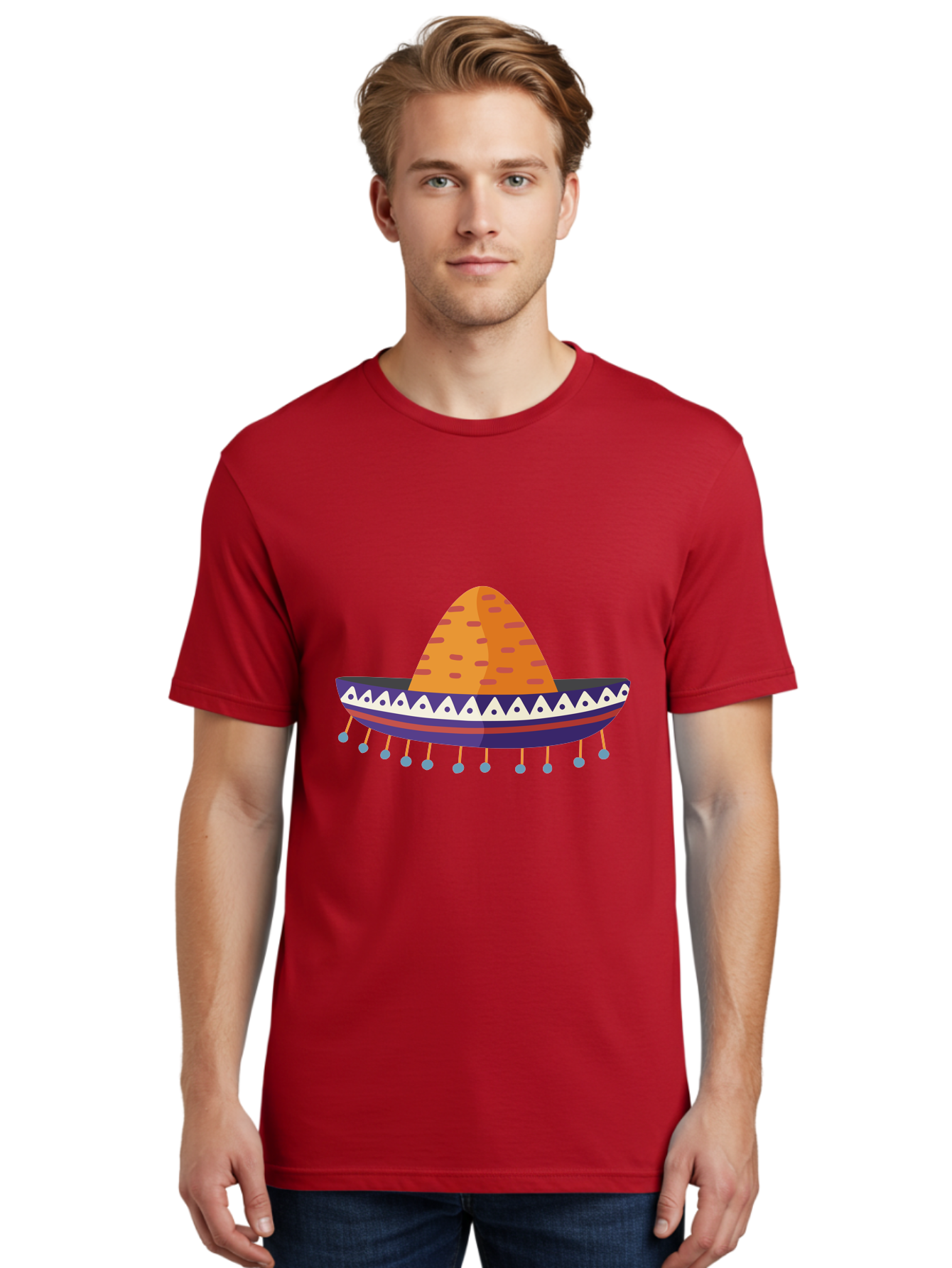 Sombrero-1 Men'S Graphic Tee, 100% Cotton, Comfortable Casual Summer Wear, Machine Washable, Traditional Mexican Hat, Vibrant Colors, Festive Atmosphere, Cultural Heritage, Colorful Tassels, Decorative Design, Latin American Style, Aad756