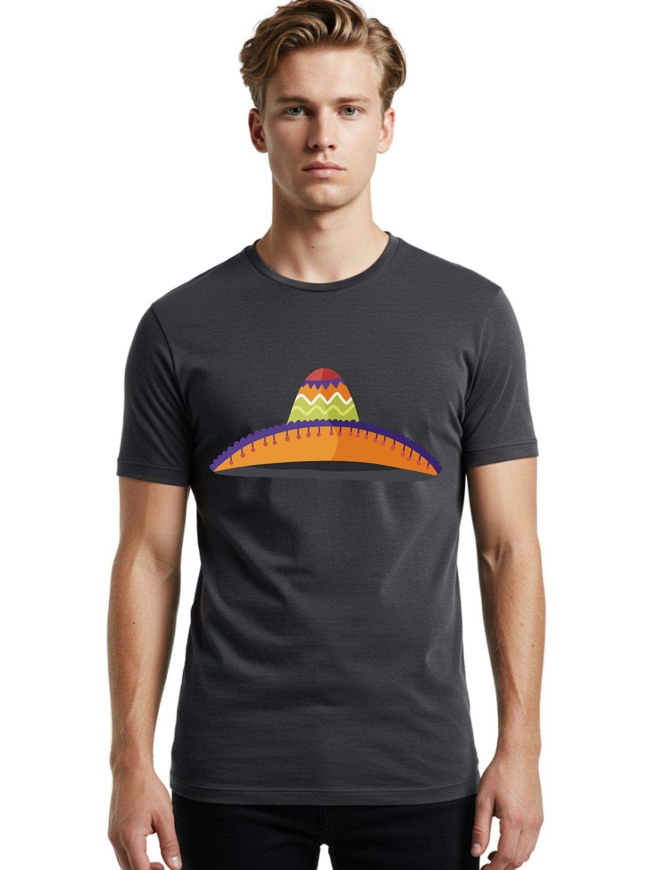 Sombrero-2 Men'S Graphic Tee, 100% Cotton, Comfortable Casual Summer Wear, Machine Washable, Traditional Mexican Hat, Vibrant Colors, Festive Fashion, Cultural Heritage, Stylish Accessory, Brimmed Hat, Colorful Design Aad757 25