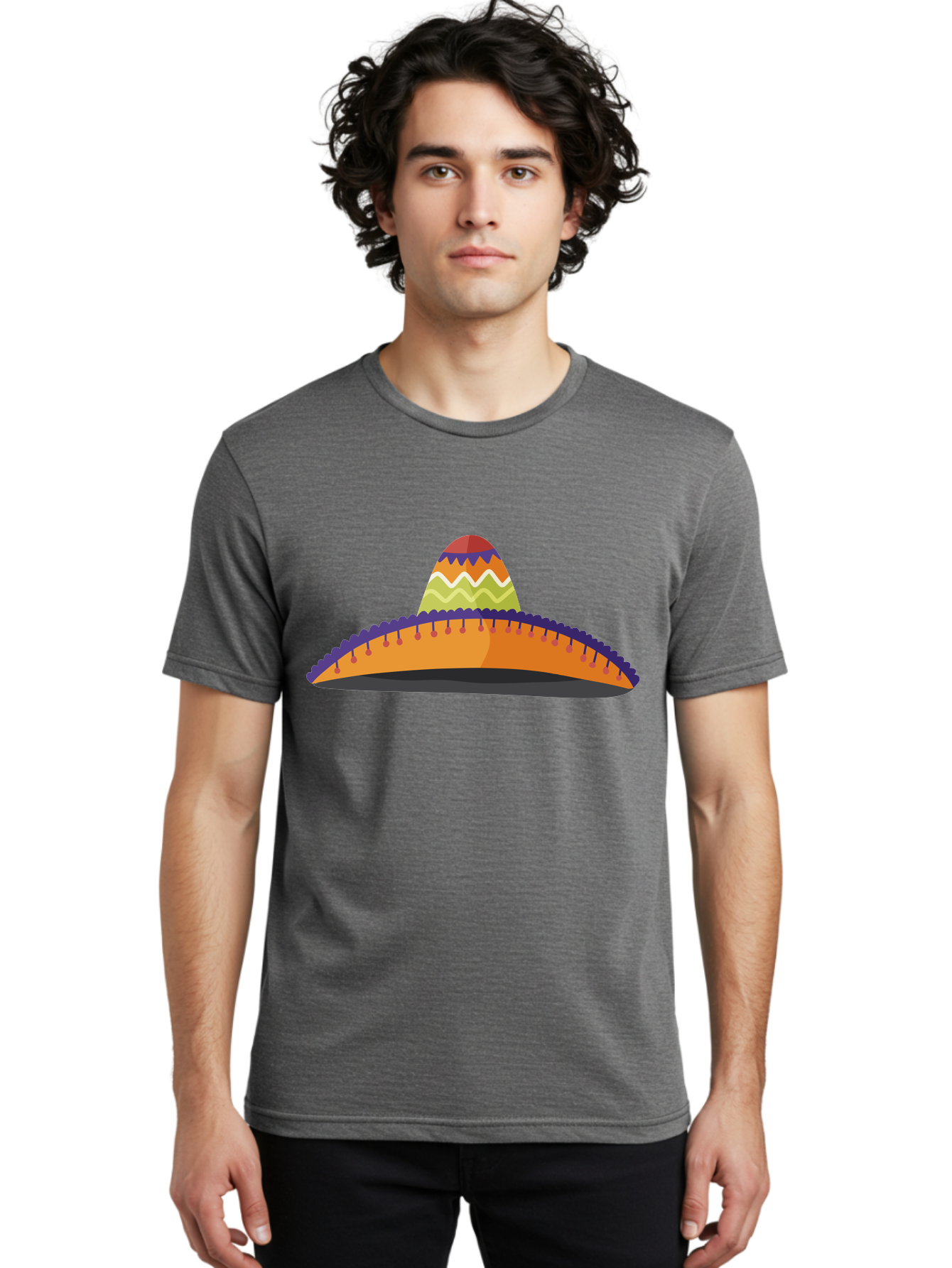 Sombrero-2 Men'S Graphic Tee, 100% Cotton, Comfortable Casual Summer Wear, Machine Washable, Traditional Mexican Hat, Vibrant Colors, Festive Fashion, Cultural Heritage, Stylish Accessory, Brimmed Hat, Colorful Design Aad757