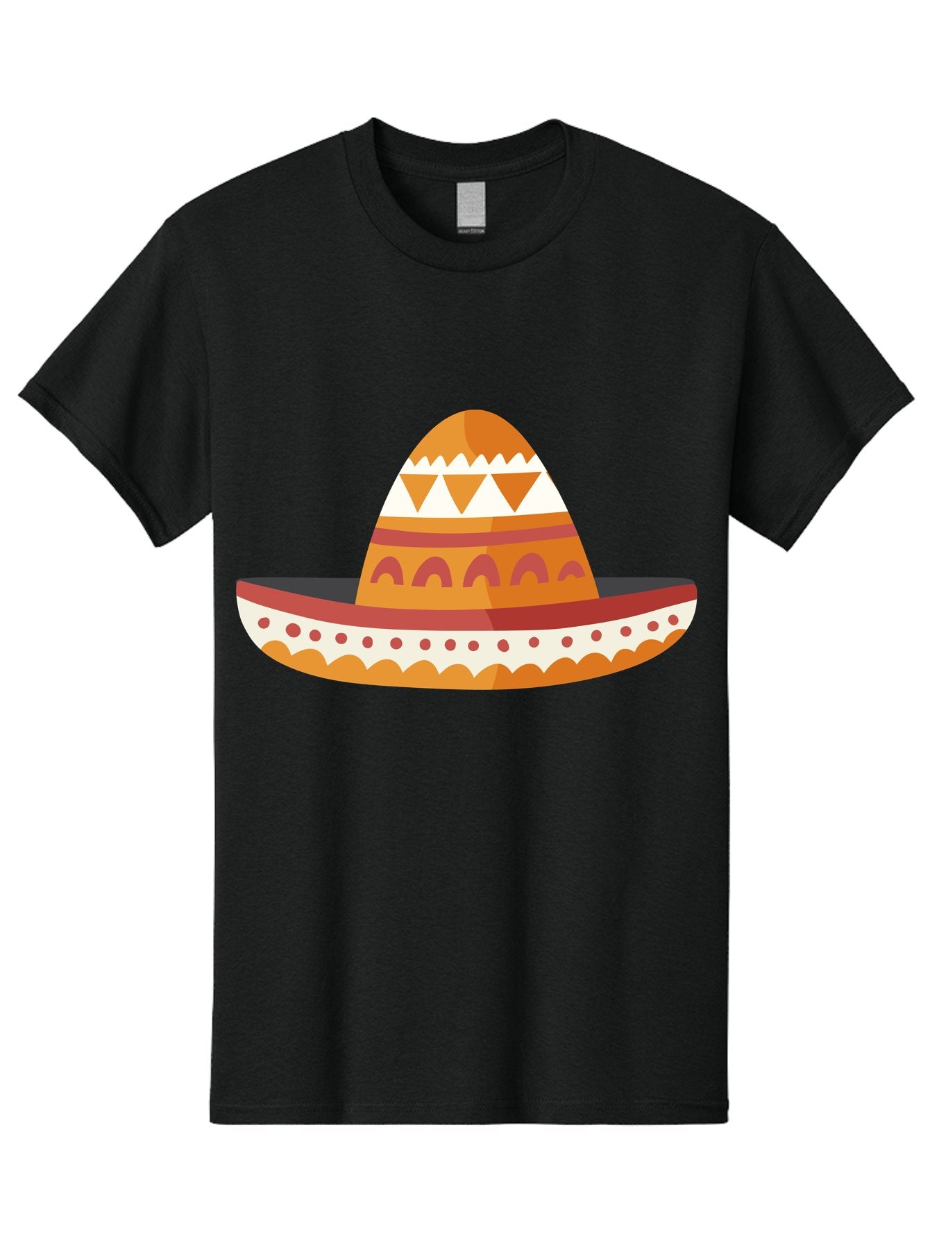 Sombrero-3 Men'S Graphic Tee, 100% Cotton, Comfortable Casual Summer Wear, Machine Washable, Traditional Mexican Hat, Vibrant Colors, Festive Atmosphere, Cultural Heritage, Orange And Red Stripes, White Accents, Decorative Patterns, Aad758 5
