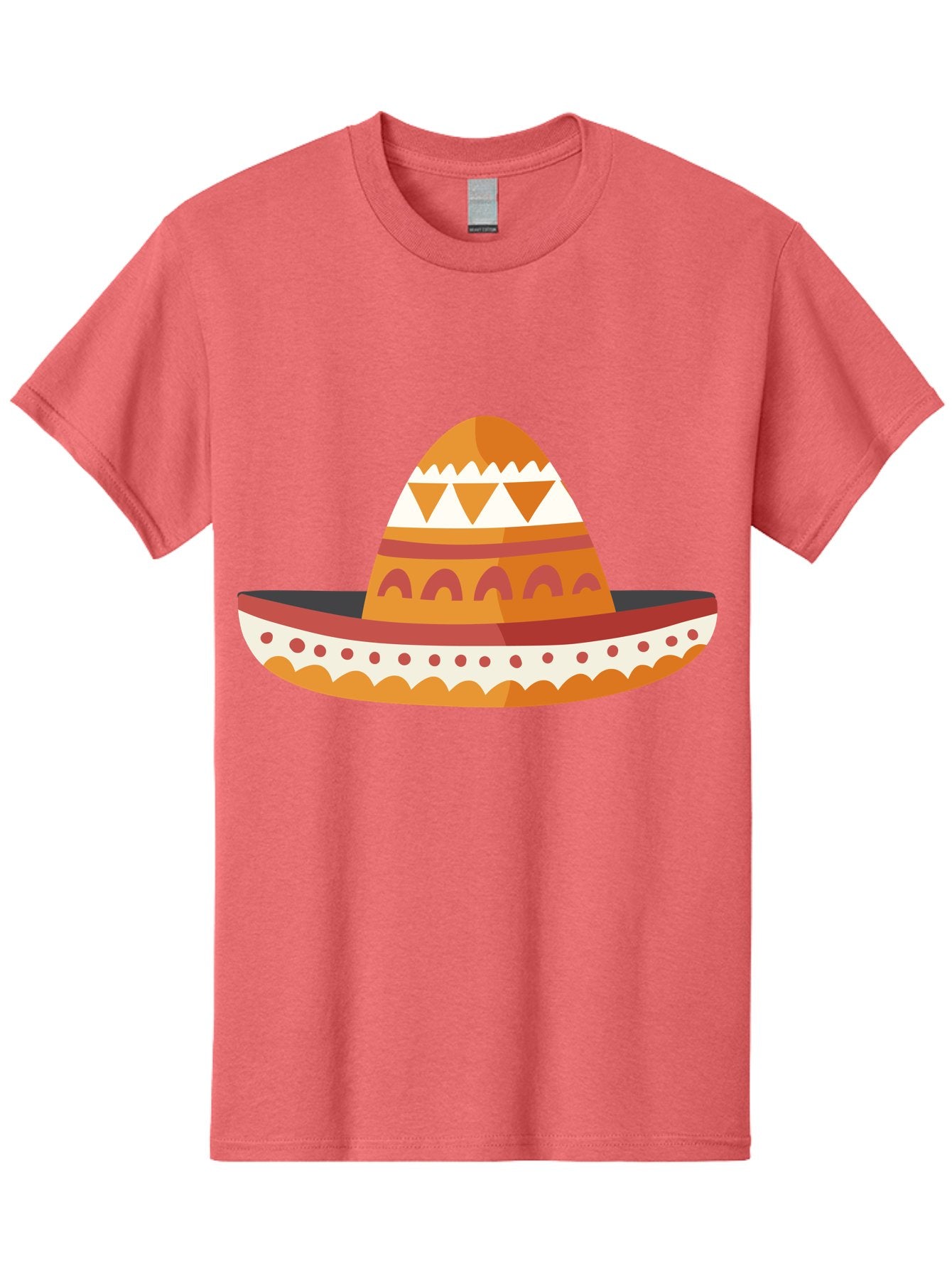 Sombrero-3 Men'S Graphic Tee, 100% Cotton, Comfortable Casual Summer Wear, Machine Washable, Traditional Mexican Hat, Vibrant Colors, Festive Atmosphere, Cultural Heritage, Orange And Red Stripes, White Accents, Decorative Patterns, Aad758 8