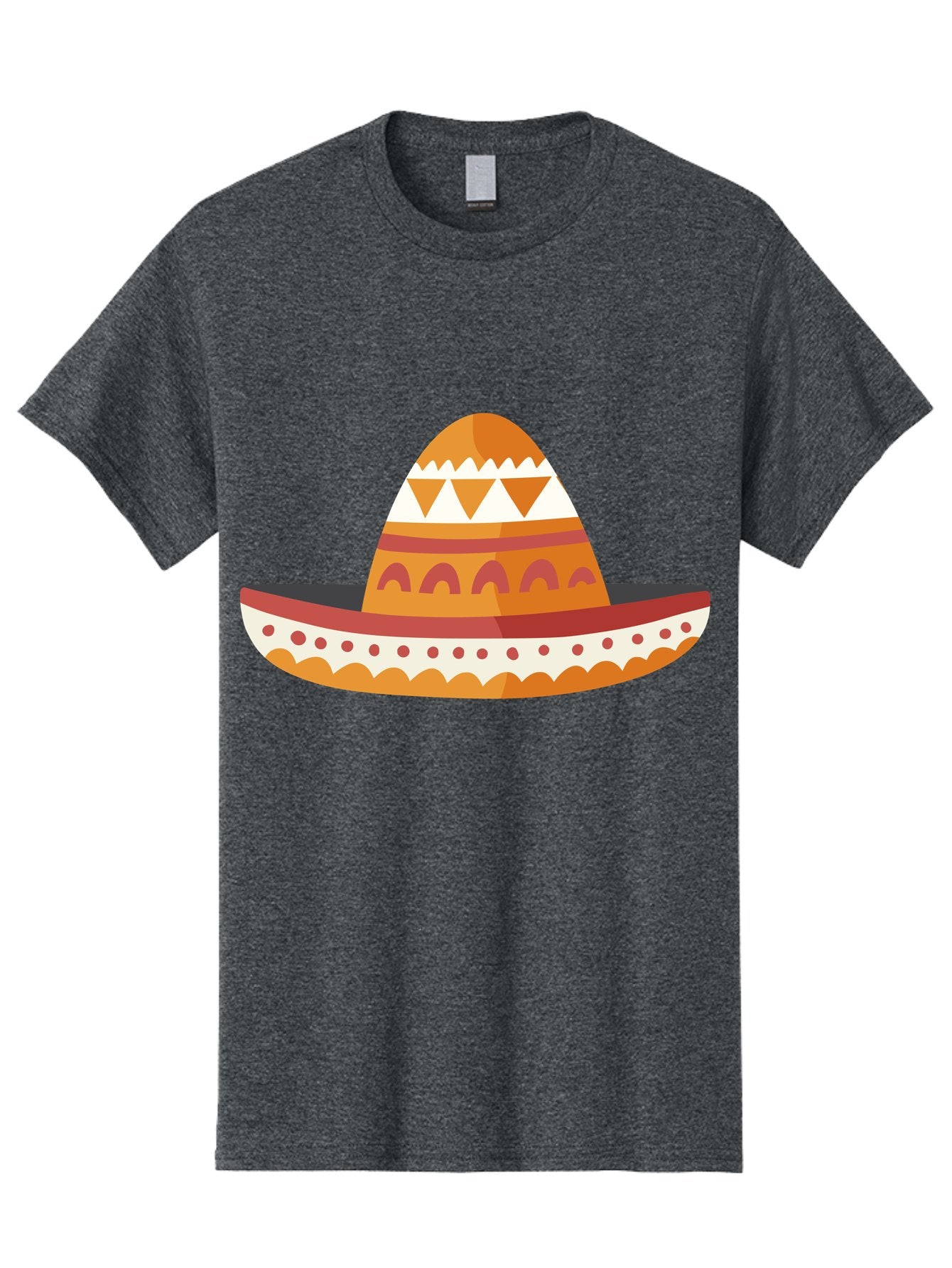 Sombrero-3 Men'S Graphic Tee, 100% Cotton, Comfortable Casual Summer Wear, Machine Washable, Traditional Mexican Hat, Vibrant Colors, Festive Atmosphere, Cultural Heritage, Orange And Red Stripes, White Accents, Decorative Patterns, Aad758 9