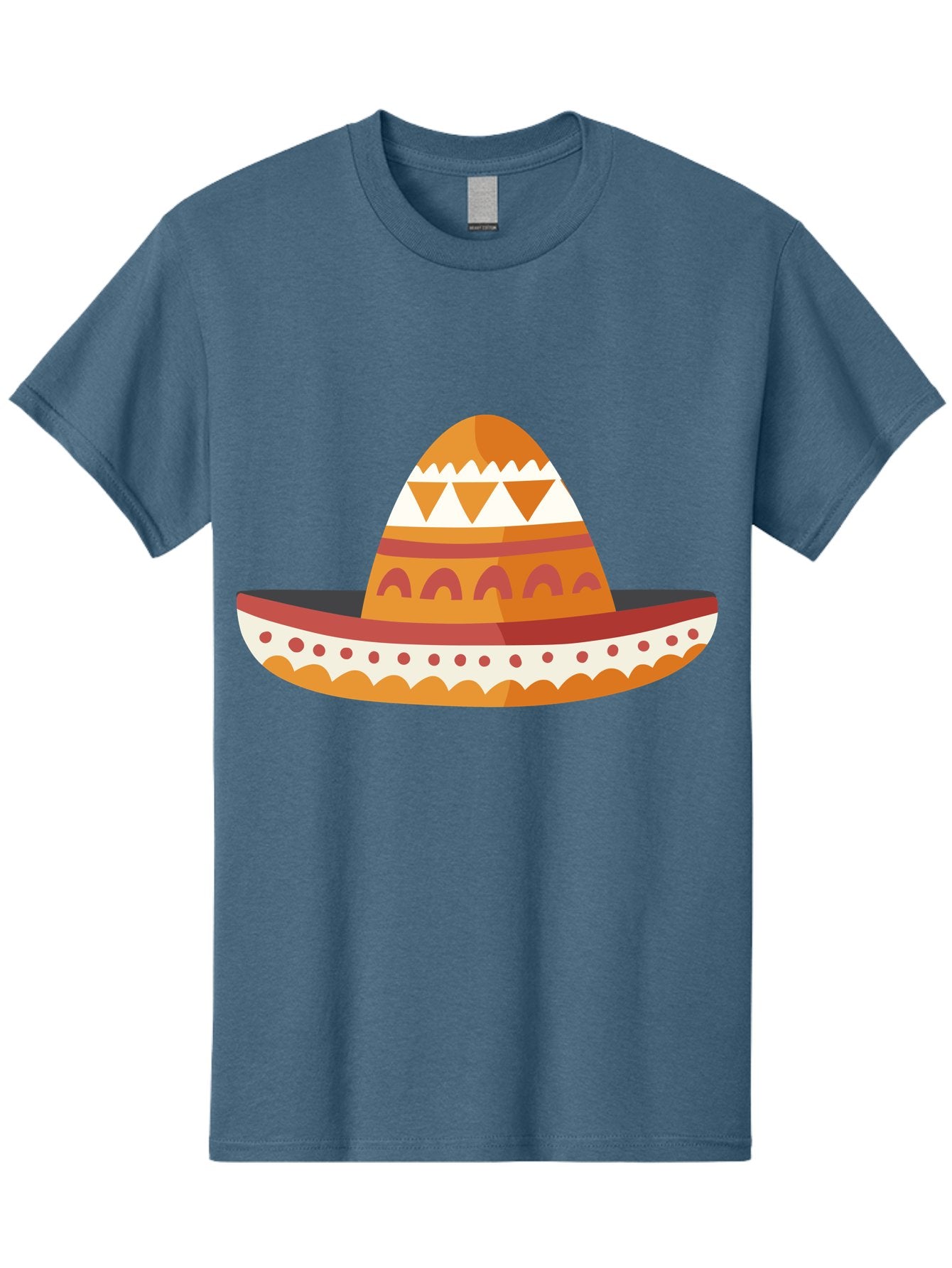 Sombrero-3 Men'S Graphic Tee, 100% Cotton, Comfortable Casual Summer Wear, Machine Washable, Traditional Mexican Hat, Vibrant Colors, Festive Atmosphere, Cultural Heritage, Orange And Red Stripes, White Accents, Decorative Patterns, Aad758